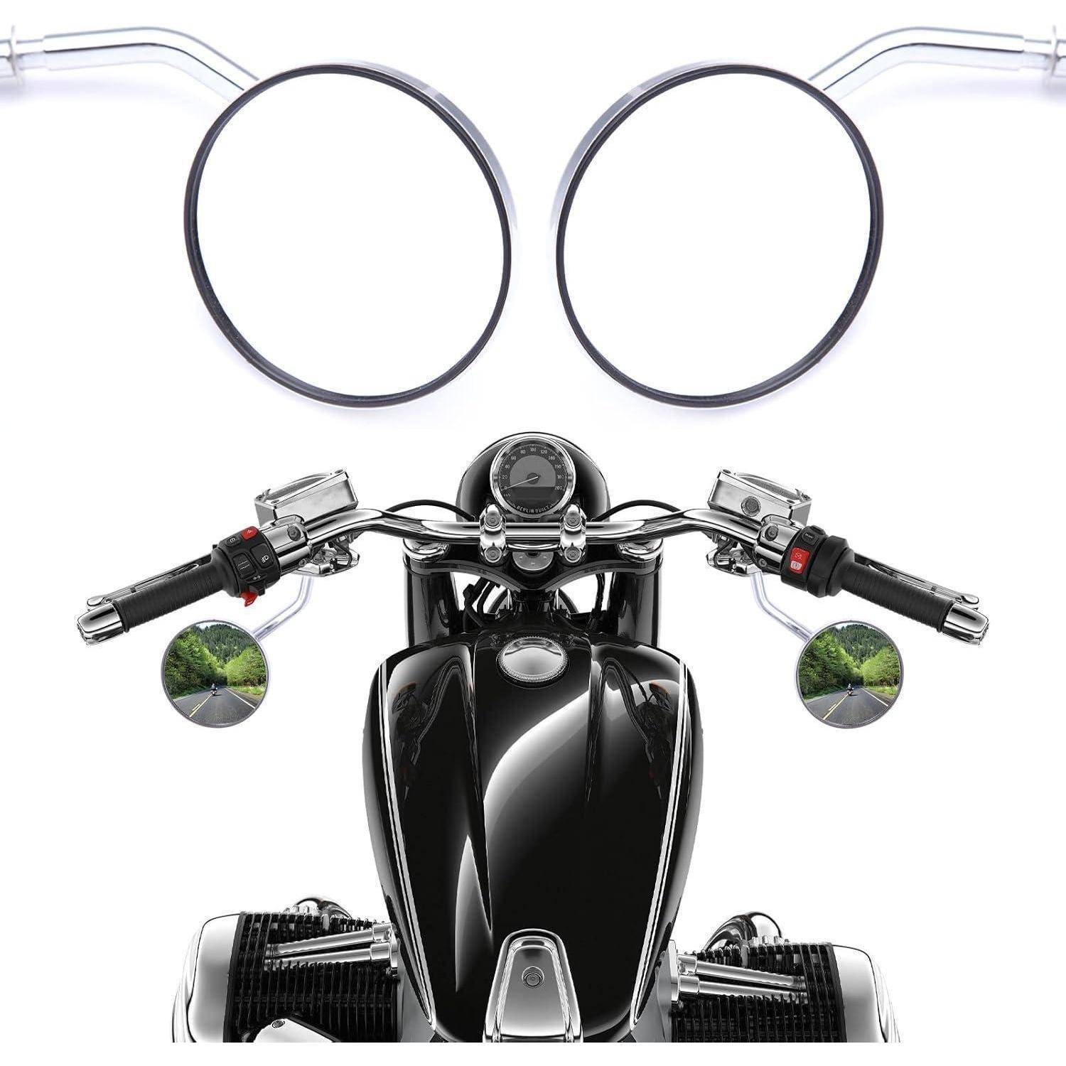 Draufsicht auf ein schwarzes Motorrad in Form einer Brille mit runden Gläsern oben und Lenkstangen, die den Rahmen bilden.