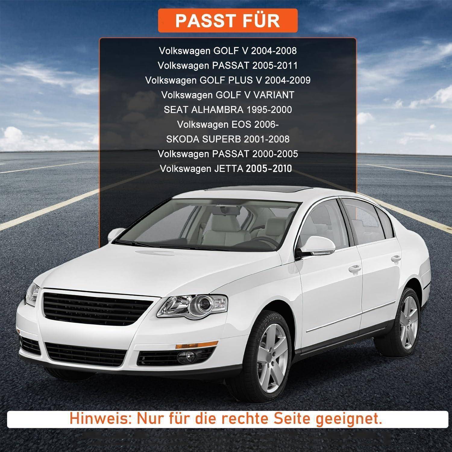 Produktgrafik einer weißen Limousine mit deutschem Text „PASST FÜR