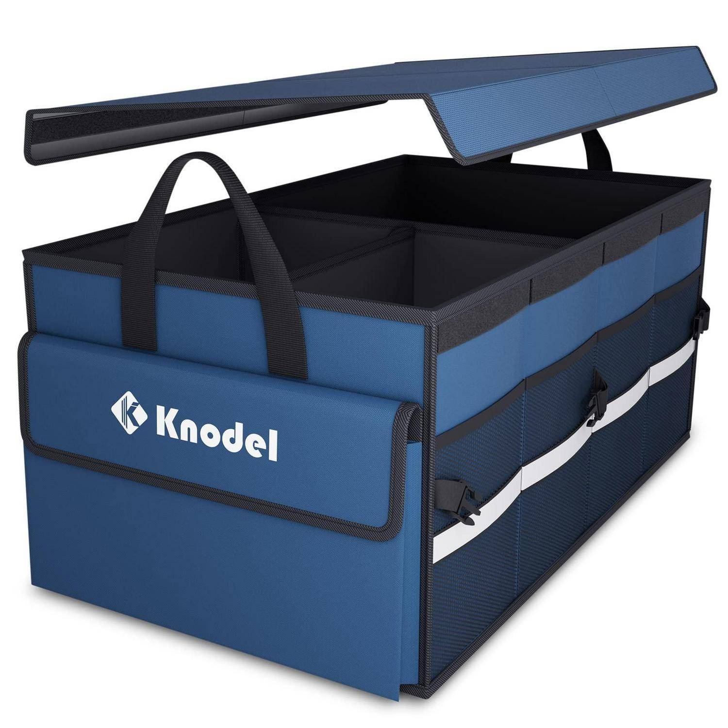 Blauer Knodel isolierter Kühltasche mit weichen Seiten, offener Deckel und Tragegriffe.