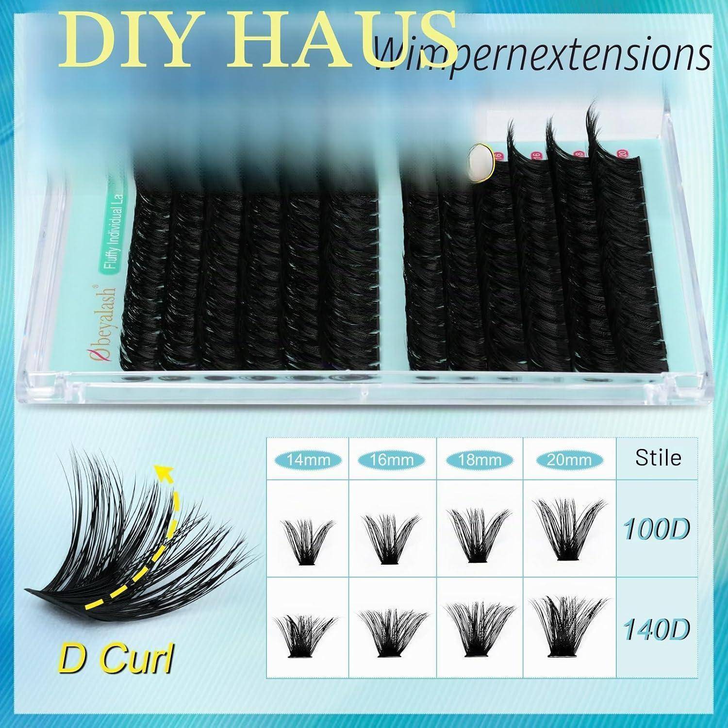 DIY Echthaar-Wimpernverlängerungen Display mit Lockenmuster und Stilltabelle mit 14mm, 16mm, 18mm und 20mm Längen für 100D und 140D Stile