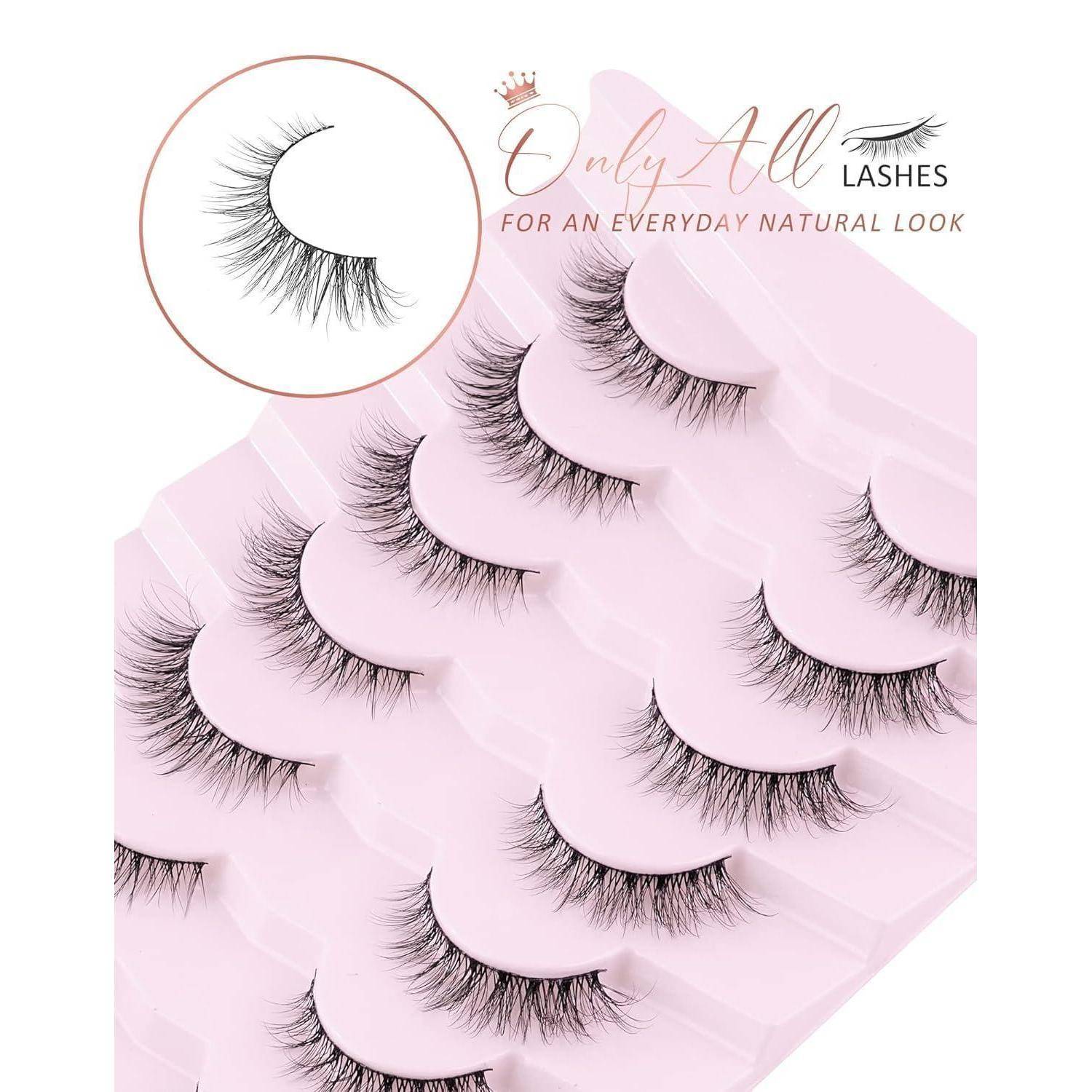 Werbebild von künstlichen Wimpern auf rosa Tabletts, mit dem Text „Only All LASHES