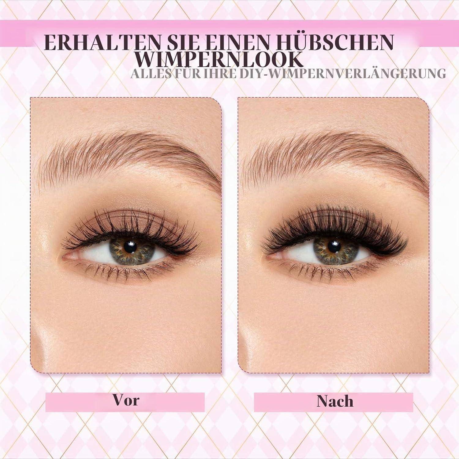 Fadlash Wimpern Cluster DIY 0.07D 8-16mm 30D+40D Wimpern Extensions Kit mit Wimpernkleber und Versiegelung,Pinzette für Anfänger Wimpernverlängerun