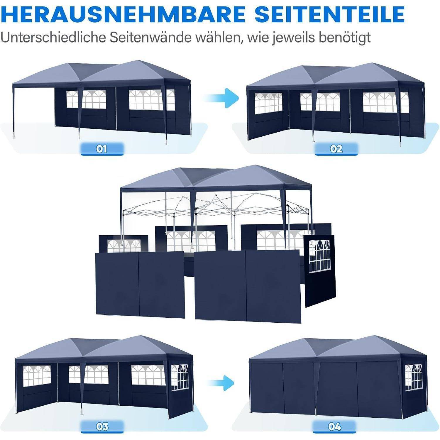 Quictent Faltpavillon 3x6m wasserdicht | Partyzelt, Pop-Up Pavillon, Gartenpavillon, stabil, mit Seitenwänden, UV-Schutz 50+, Tragetasche inkl