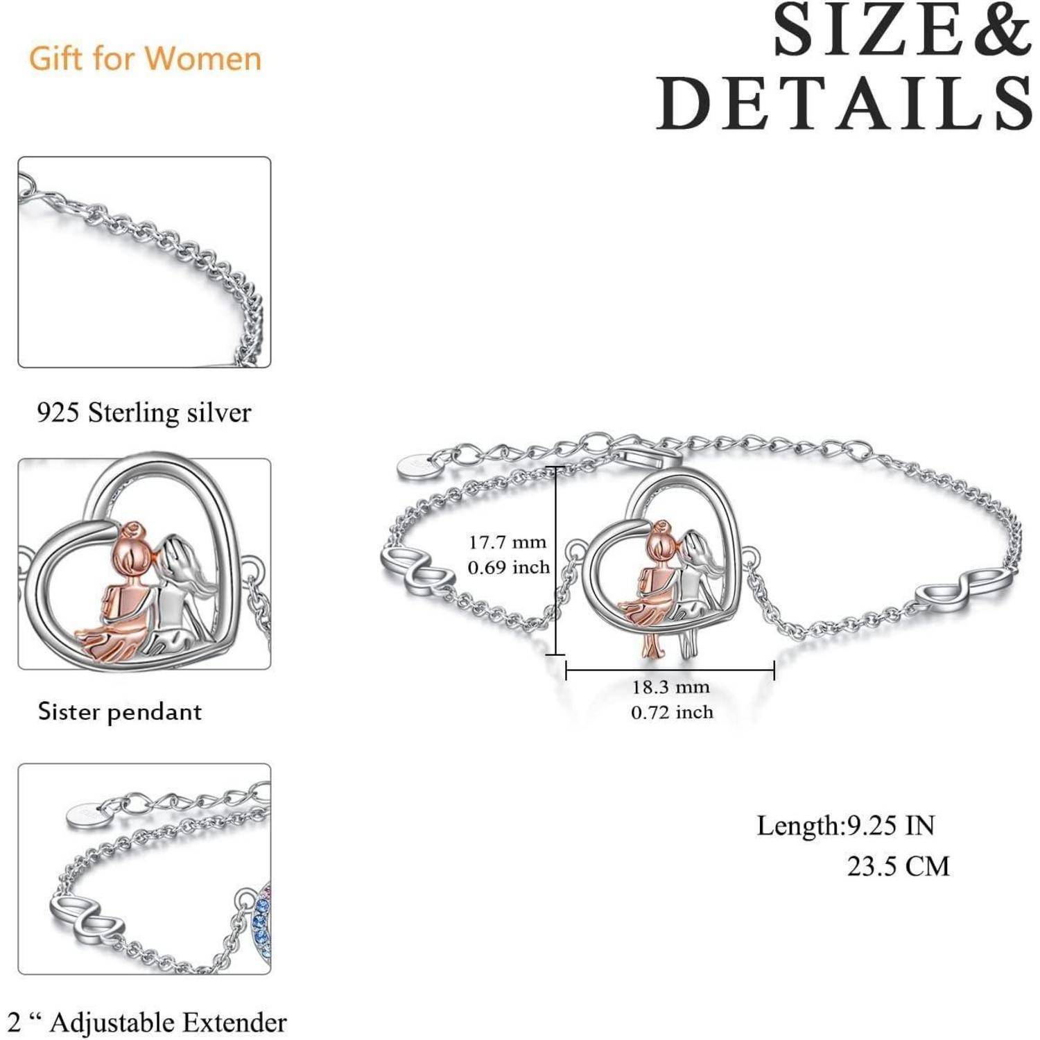 VONALA 925 Sterling Silber Schwester Herz Armband, unendlichkeitszeichen Schmuck Freundschaft Geschenke für Damen Mädchen Schwester Armband