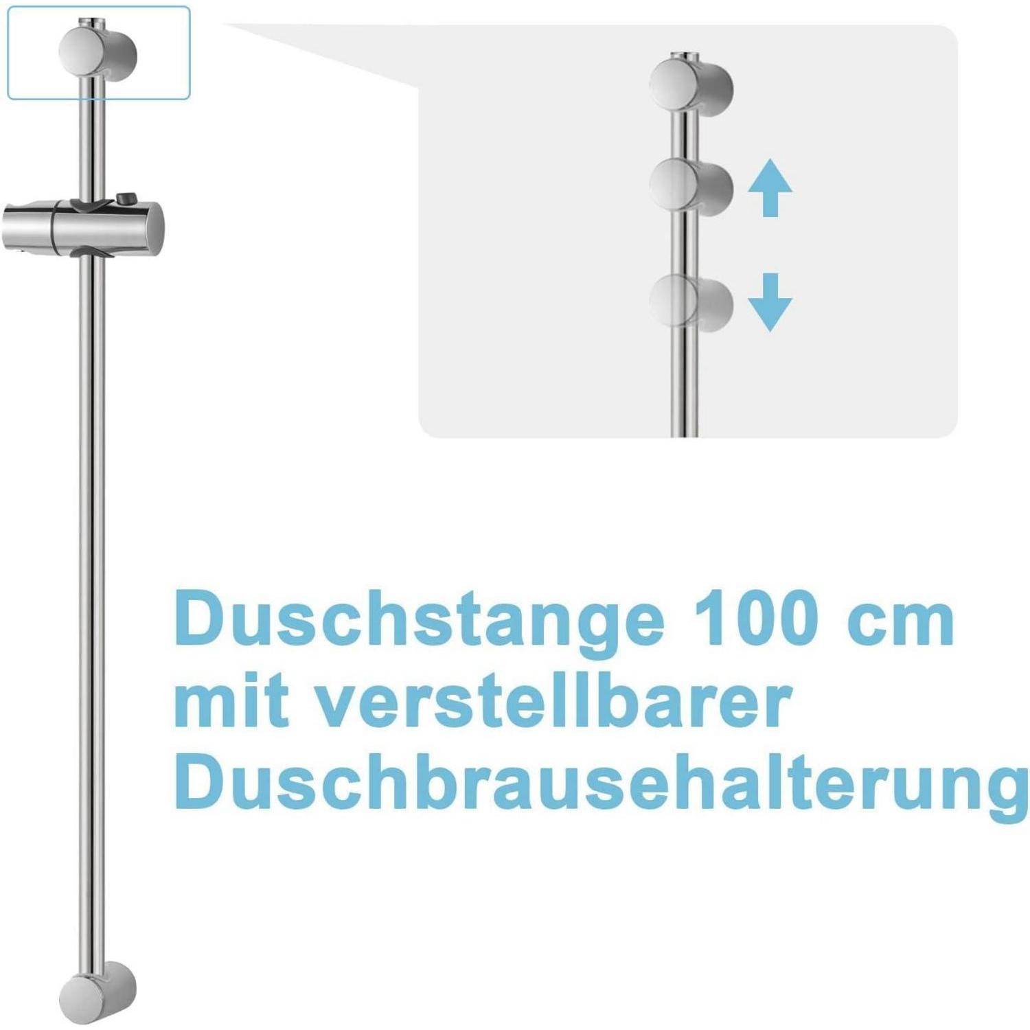 Chromglanzduschstange, 100 cm lang, mit verstellbarer Duschbrausehalterung.