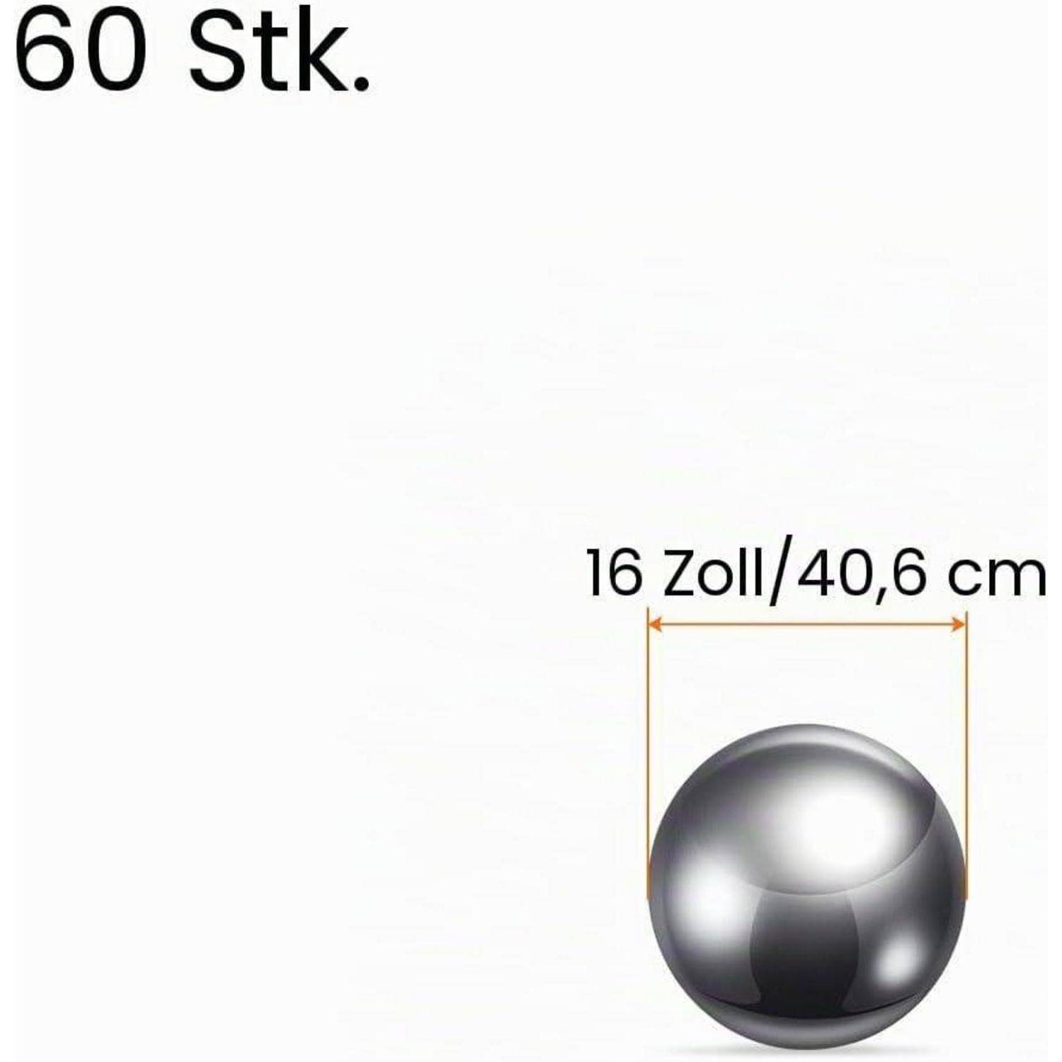 Produktbild einer glänzend schwarzen 16-Zoll (40,6 cm) Kugel, beschriftet mit „60 Stk.
