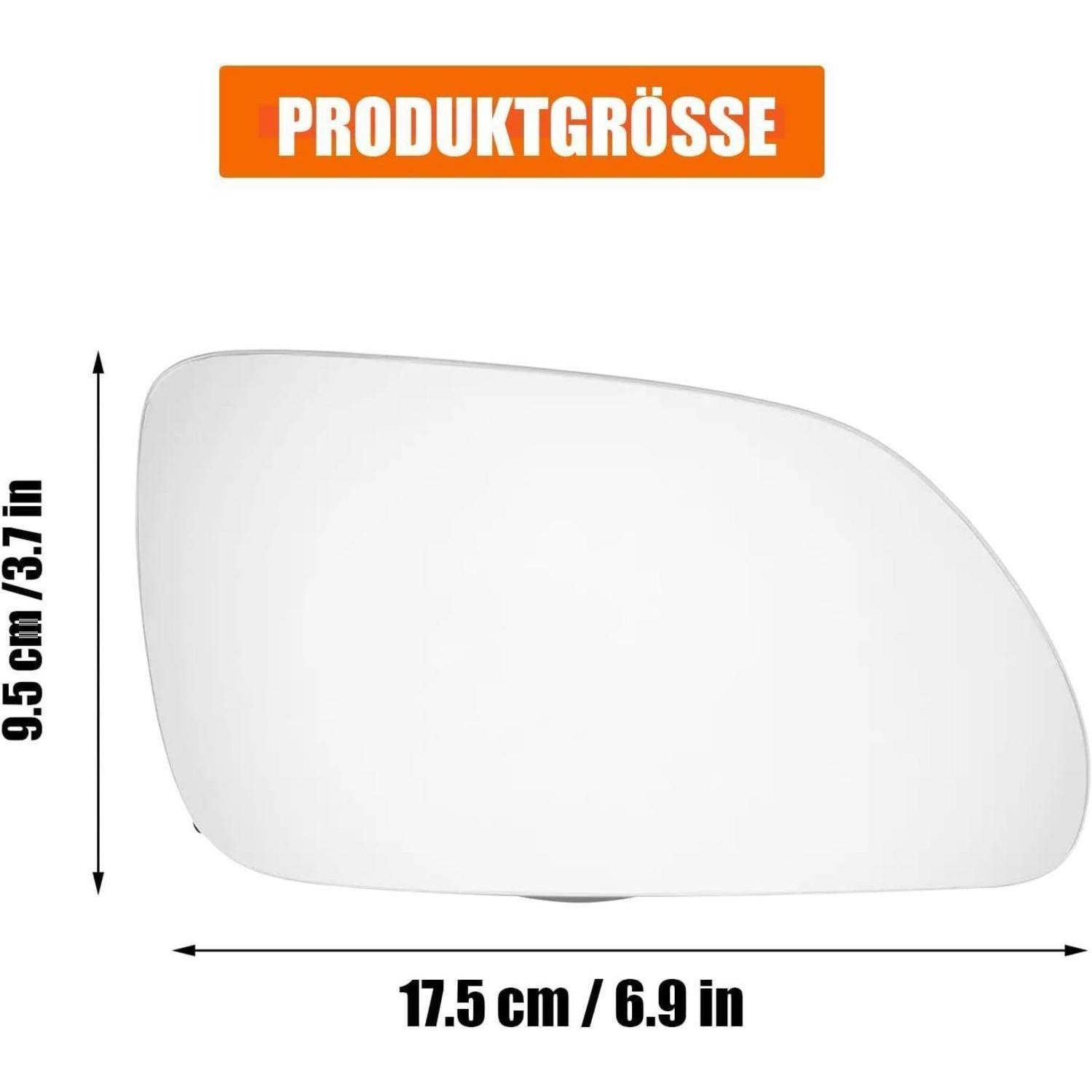 Produktgrößendiagramm für einen weißen, oval geformten Artikel mit der Bezeichnung „PRODUKTGRÖSSE