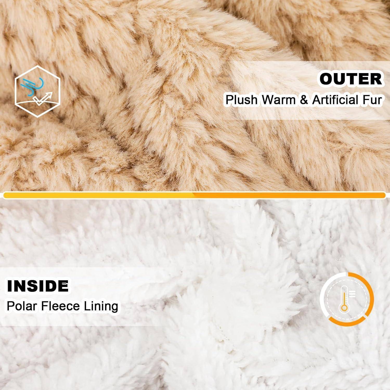 Grafik zum Vergleich von Jackenmaterialien: Die Außenschicht ist weiches warmes Kunstfell, die Innenseite ist mit Polar-Fleece gefüttert.