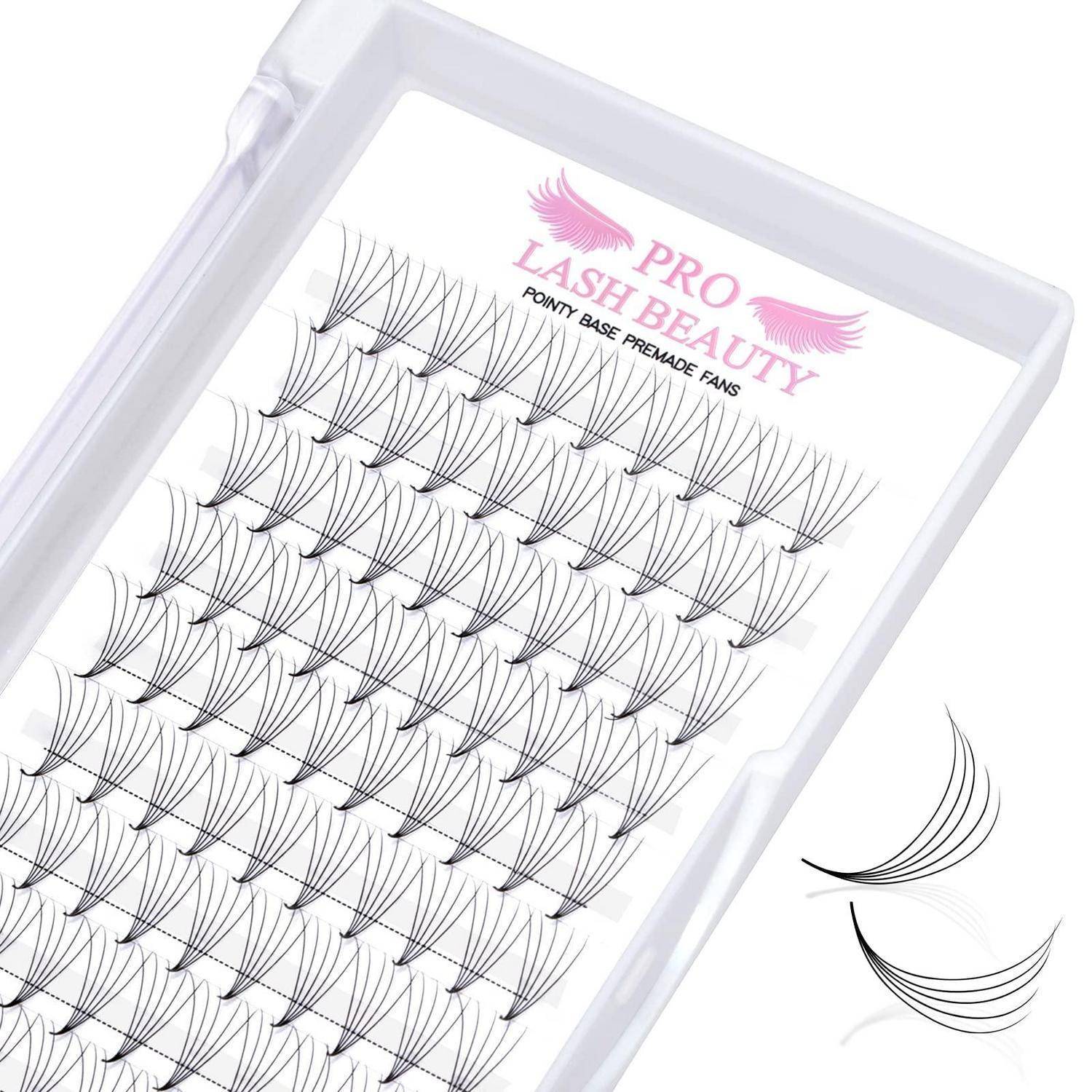 Tablett mit vorgefertigten künstlichen Wimpernfächern mit der Bezeichnung „PRO LASH BEAUTY