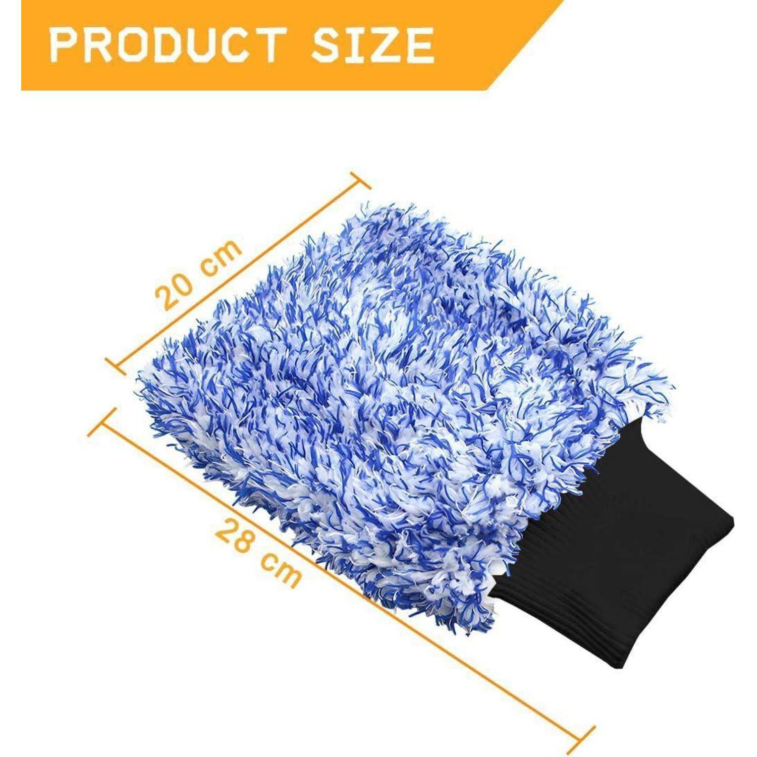 Produktgrößen-Diagramm, das eine blaue flauschige Kissenbezug-/Kissenhülle mit den Abmessungen 20 cm × 28 cm zeigt, mit einem teilweise sichtbaren schwarzen Kisseneinsatz.