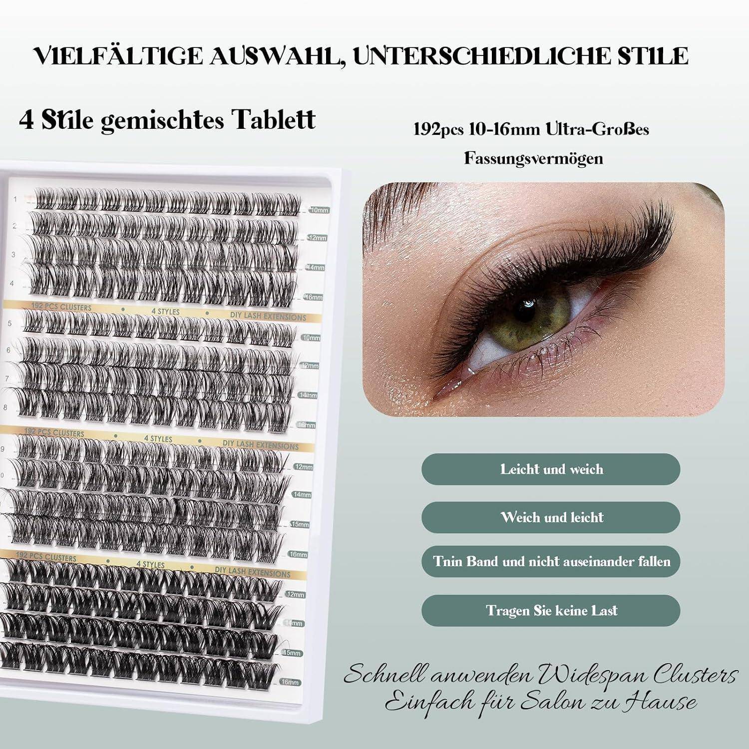 Wimpern 192pcs Cluster Lashes Wimpern Extensions 4 Styles Fake Lashes Wispy C D Curl KüNstliche Individuelle Eyelashes Volume WimpernbüSchel Lash Ex