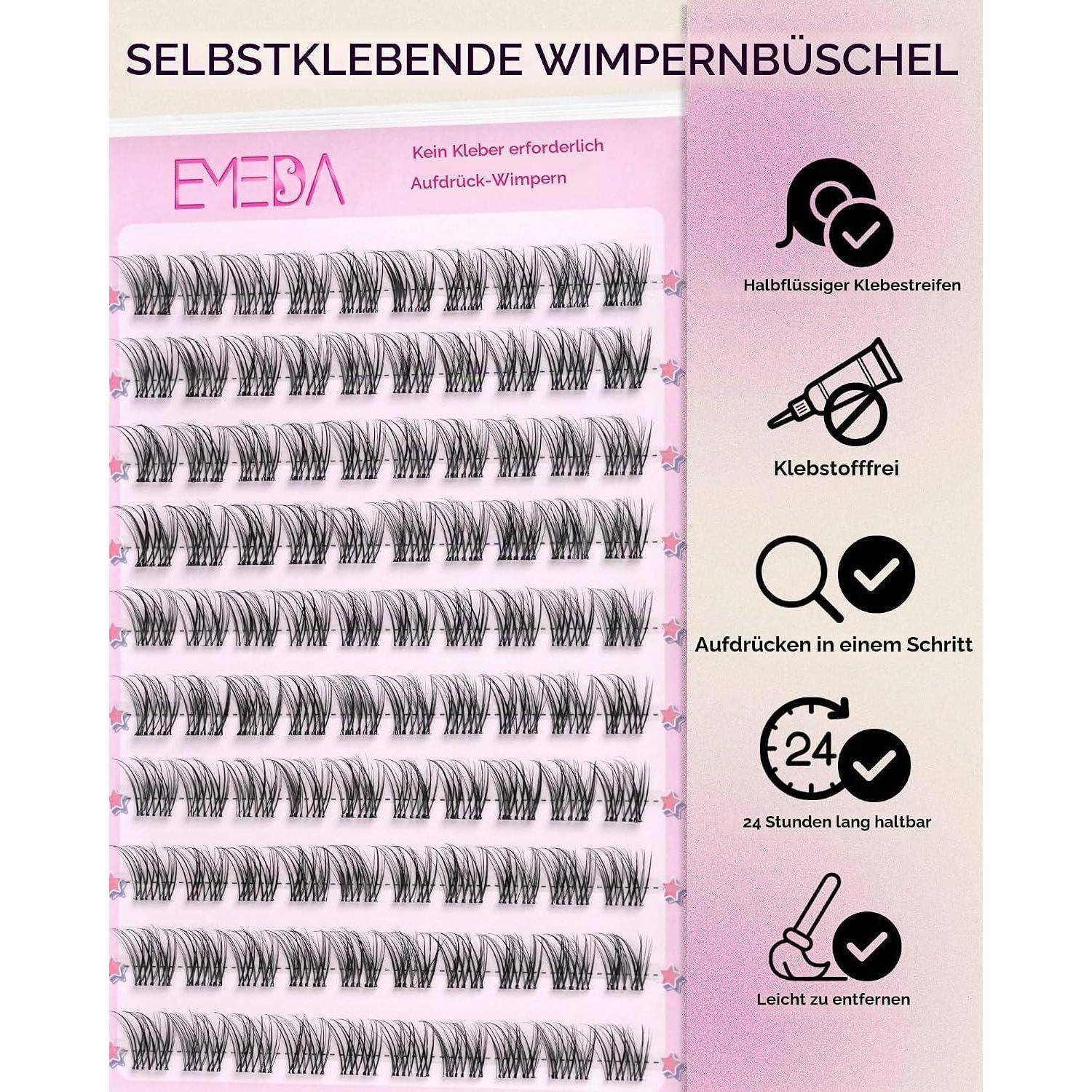 Packung selbstklebender falscher Wimpernbüschel mit der Bezeichnung „SELBSTKLEBENDE WIMPERNBÜSCHEL