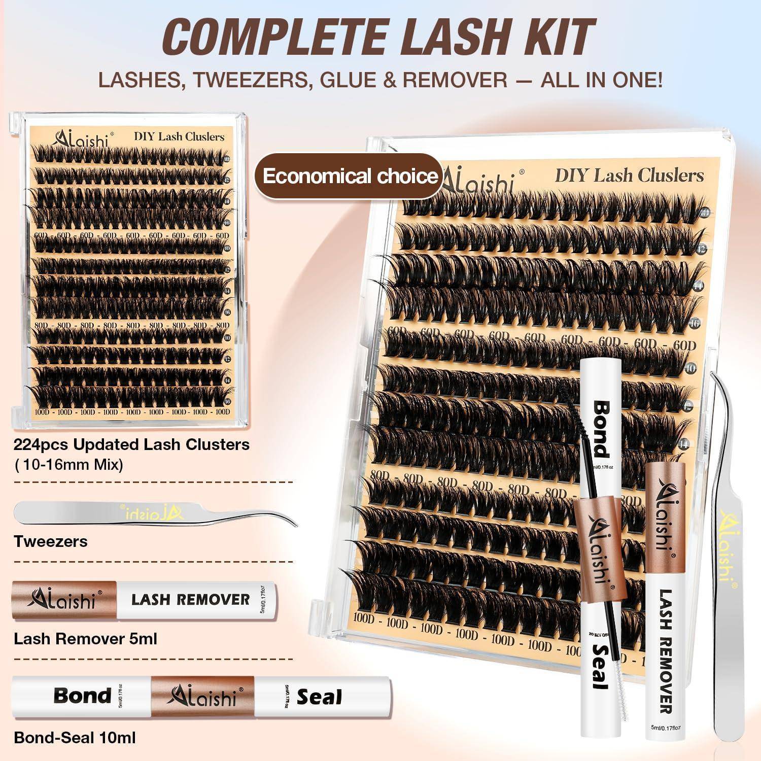Komplettes Wimpern-Set mit 224 Wimpernbüscheln, Pinzette, Kleber, Entferner, Haftung und Versiegelung, mit Text 