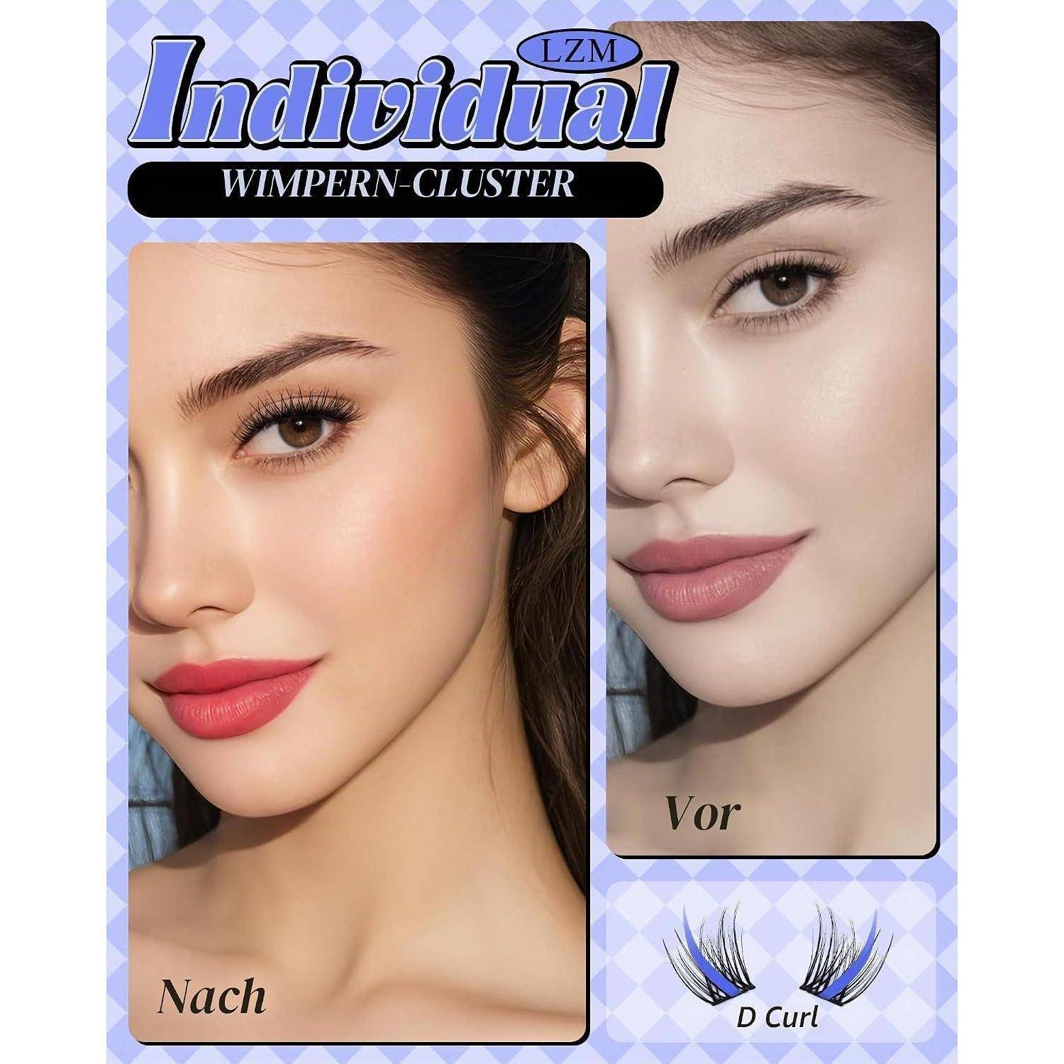 Werbebilder vorher und nachher einer Frau's Make-up-Look mit LZM 