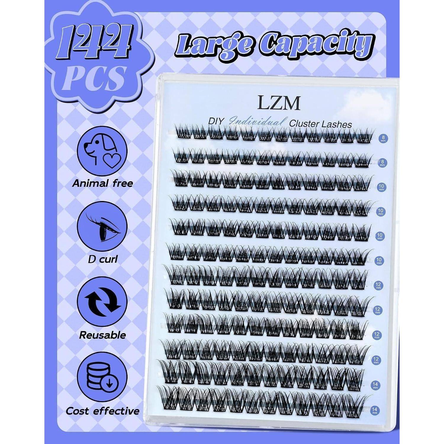 Verpackung für LZM DIY einzelne Cluster-Wimpern, gekennzeichnet mit „124 STK