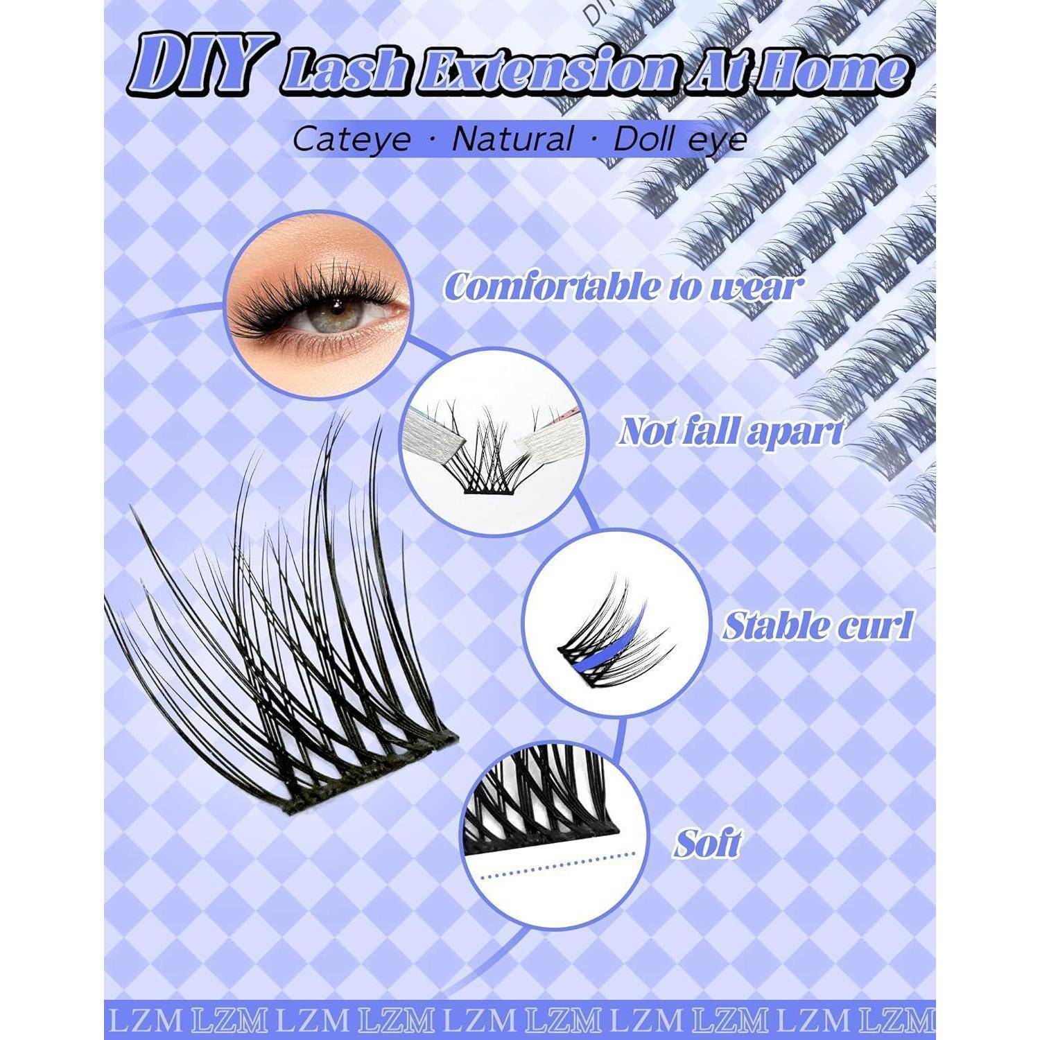 LZM Einzelne Wimpern Cluster Lashes - D Curl 8-14MM Wimpern Einzeln natürlich Dünnes Band Bequem Und Leicht Wispy Manga lash clusters Für Den Tägl