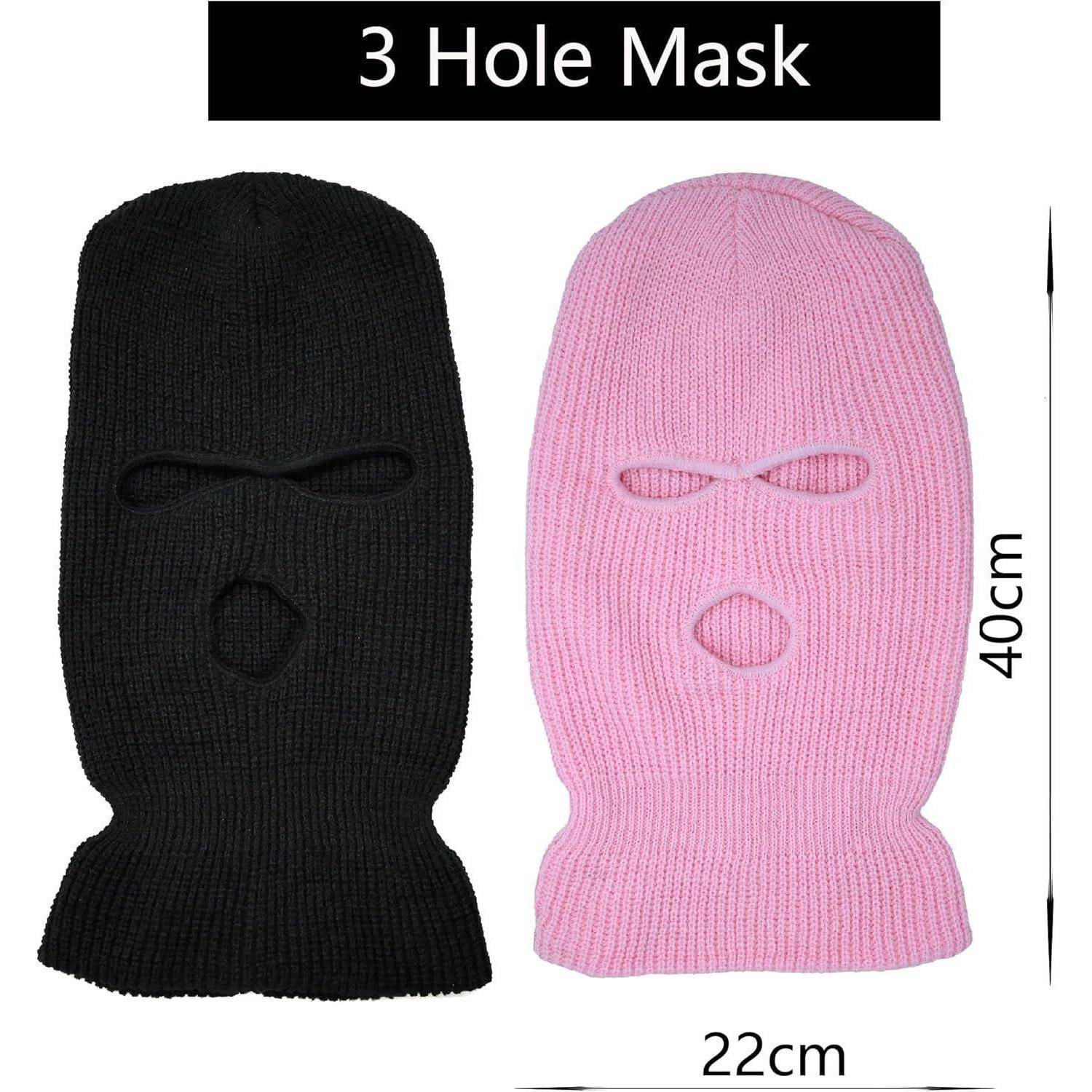 Produktbild einer 3-Loch-gestrickten Skipiste in Schwarz und Rosa mit Größenetiketten von 40 cm Höhe und 22 cm Breite.