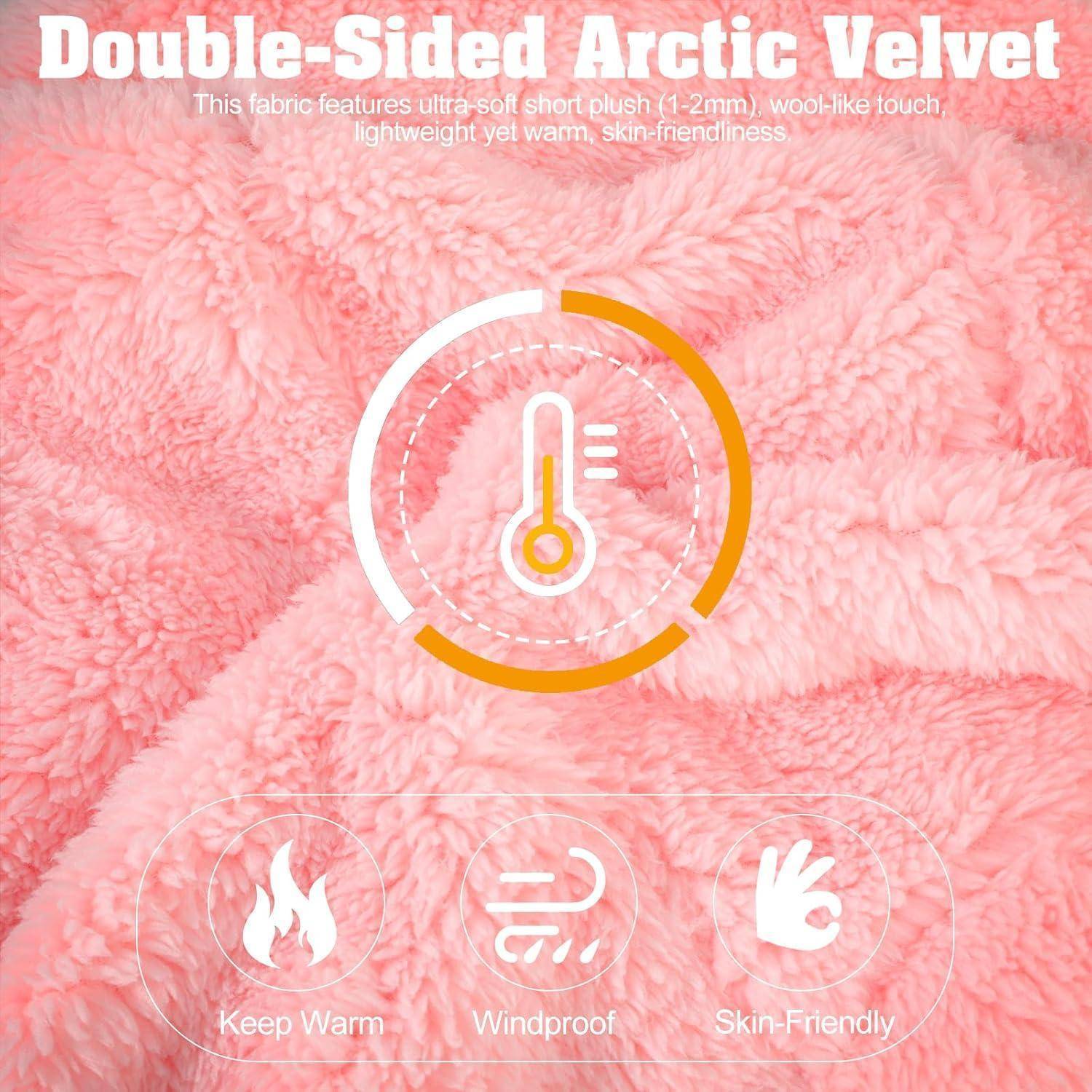 Anzeige für rosa Plüschstoff mit der Bezeichnung „Doppelseitiges Arktis-Velvet
