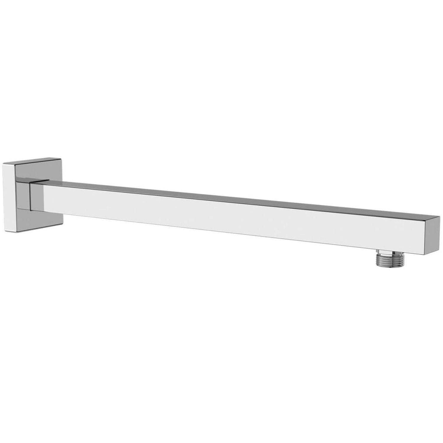 Lange, wandmontierte Chromduschstange, die horizontal verläuft und mit einem Gewindeverbinder am Ende ausgestattet ist.