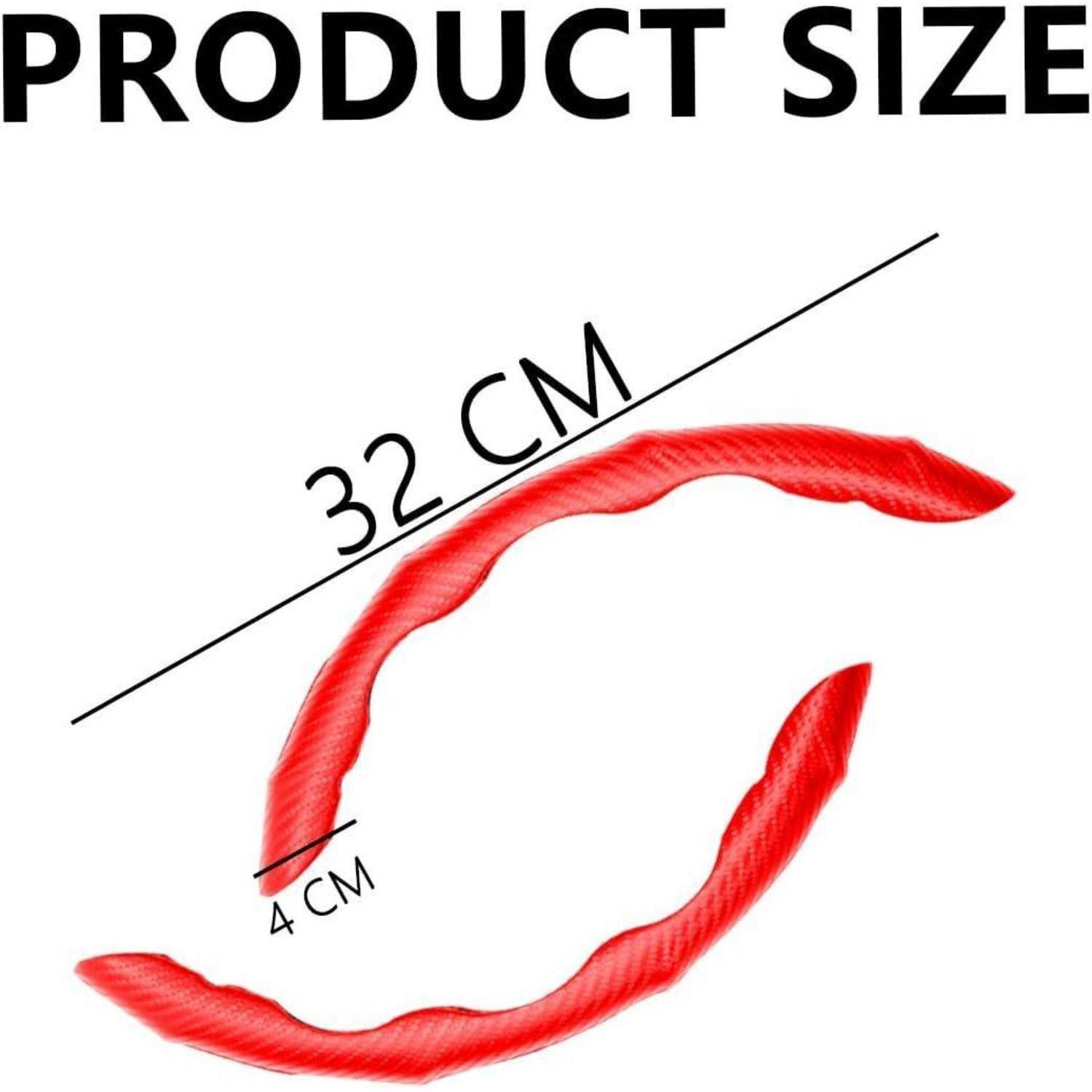 Produktgrößendiagramm, das zwei rote gekrümmte Teile zeigt, jeweils 32 cm lang und 4 cm breit.