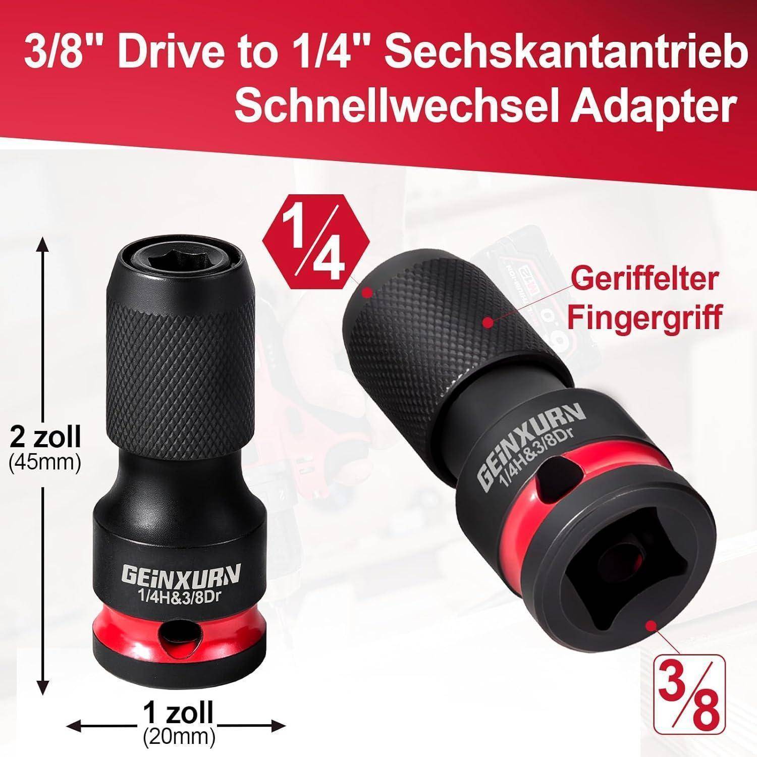 Produktabbildung eines schwarz-roten Steckadapters mit der Bezeichnung „3/8
