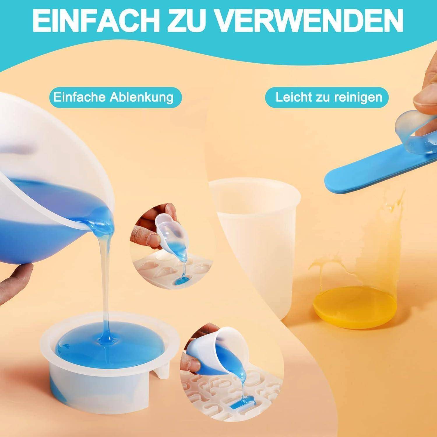 47 Stück Silikon Messbecher Epoxidharz Set, 1000ml/500ml/100ml Silikonbecher zum Gießen mit Rührstäbchen, Pipetten, Pinzette, Handschuhe, Silikon