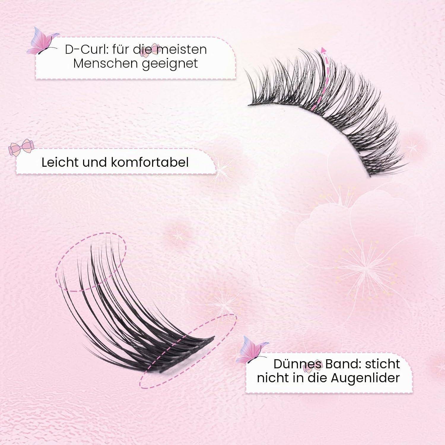 EMEDA DIY Wimpern extensions Mix D curl 8mm 10mm 12mmEinzelne Clusterwimpern Superdünnes Band DIY Wimpern Wiederverwendbare natürliche Falsche Wimpe