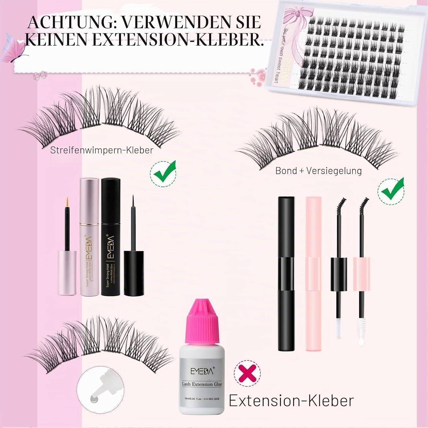 EMEDA Wimpernbüschel 8mm Wimpern clusters DIY Einzelwimpern Wimpern extensions effekt Dünne und weiche, natürlich wirkende Wimpern Wimpernbändchen