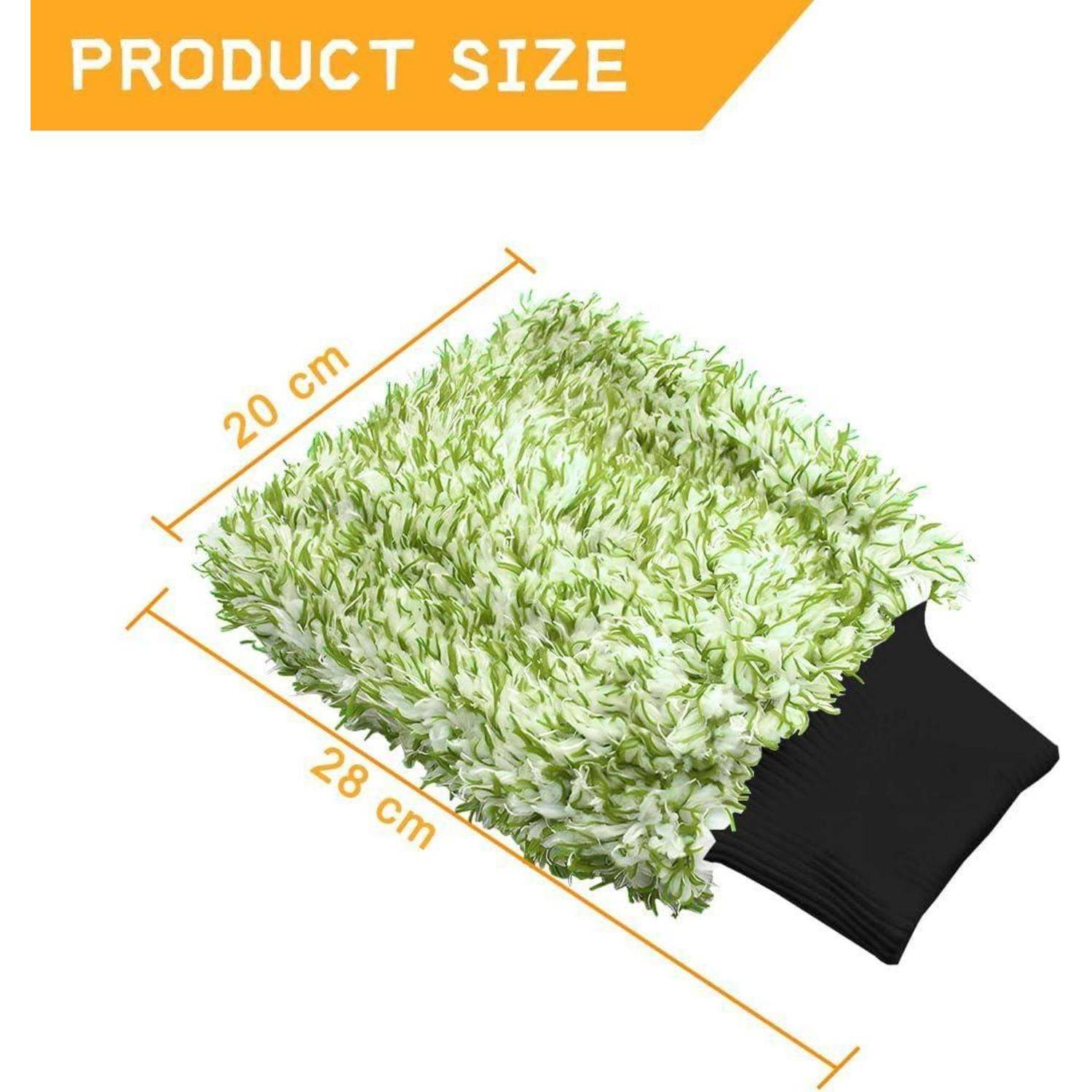 Produktgrößendiagramm zeigt ein grünes, zotteliges Kissen, 20 cm breit und 28 cm lang, mit schwarzer Unterseite.