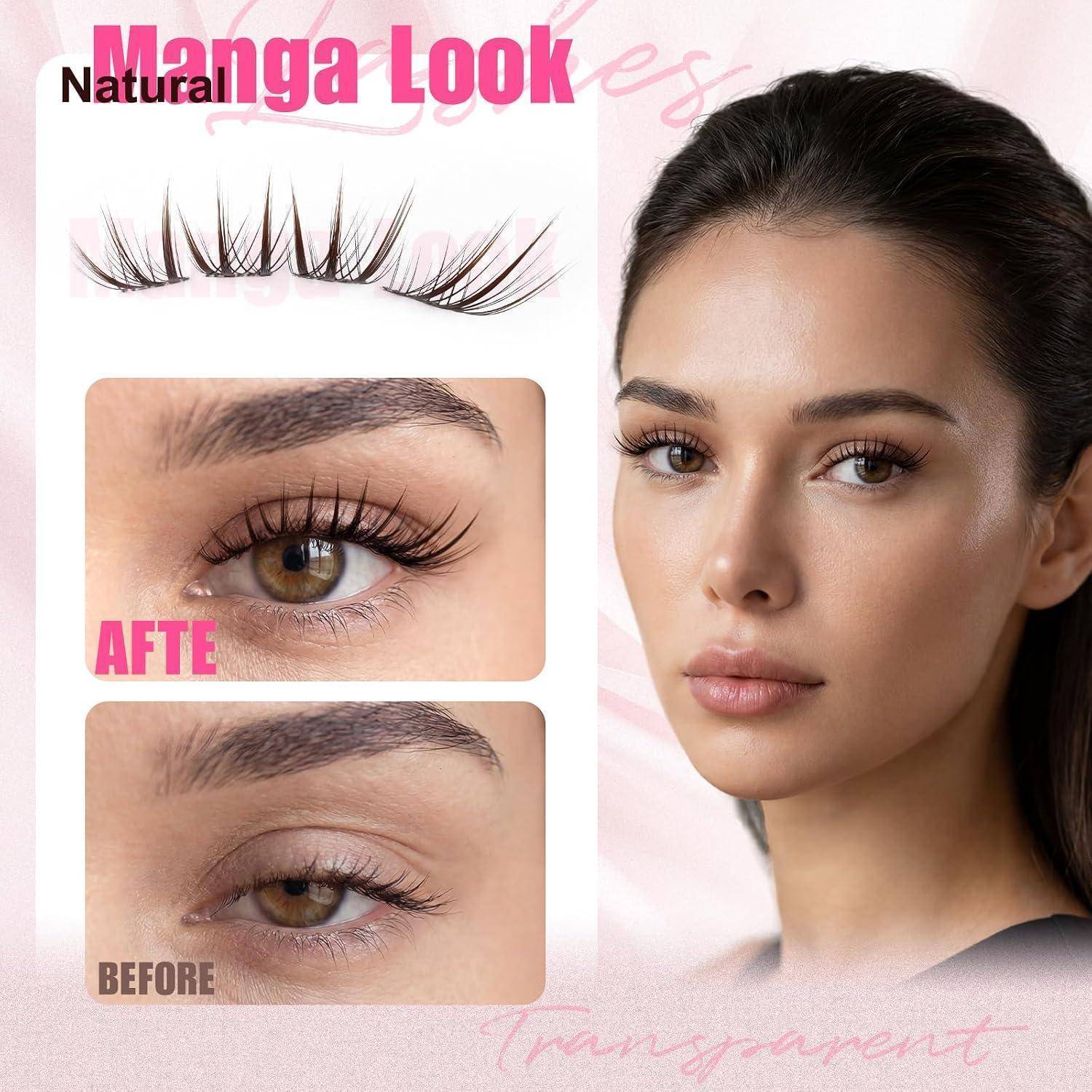 Schönheitsanzeige mit transparenten künstlichen Wimpern für den „Natural Manga Look