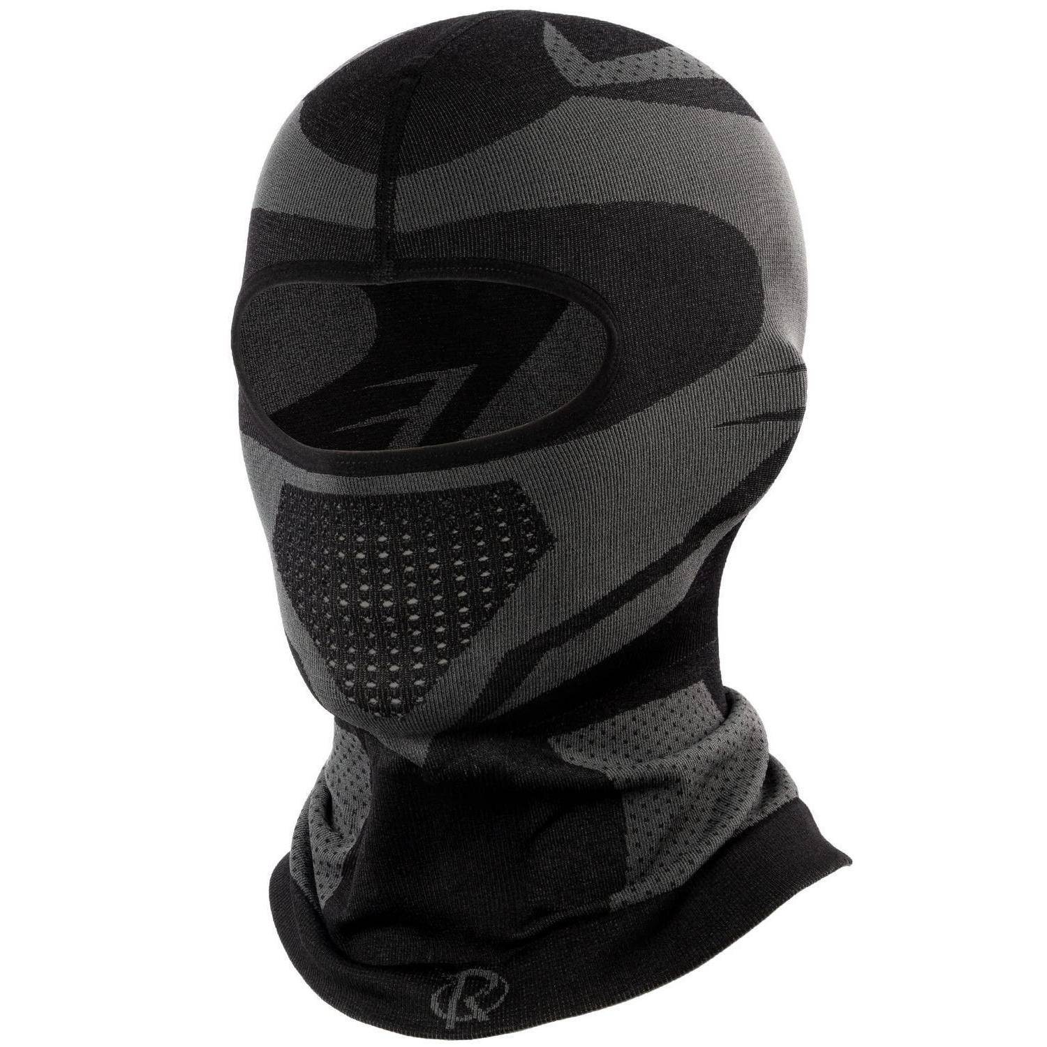 Schwarz-graue Tarnung Sturmhaube Skimaske mit Kopf- und Nackenbedeckung, Augenöffnung und Mesh-Mundpanel.