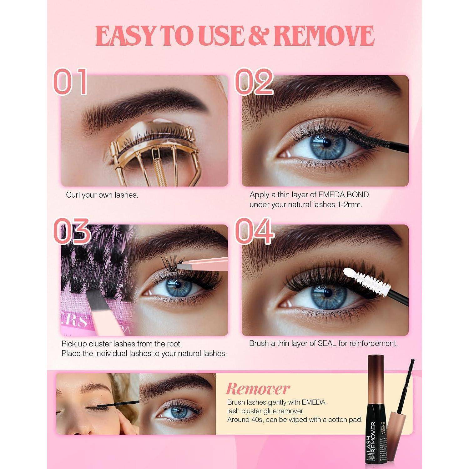 Schritt-für-Schritt-Anleitung für Wimpernverlängerungen mit dem Titel „EINFACH ZU VERWENDEN UND ZU ENTFERNEN
