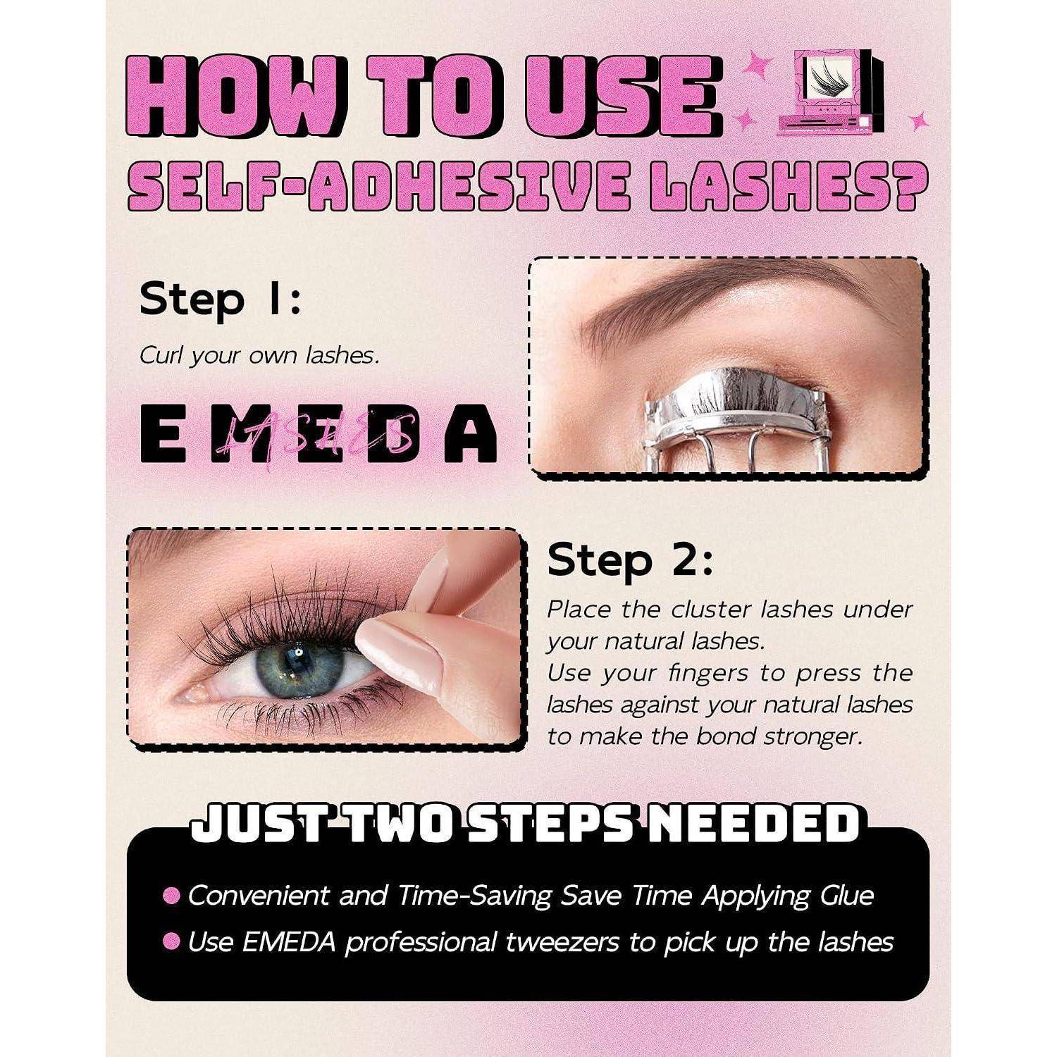 Infografik mit dem Titel „Wie verwendet man selbstklebende Wimpern?