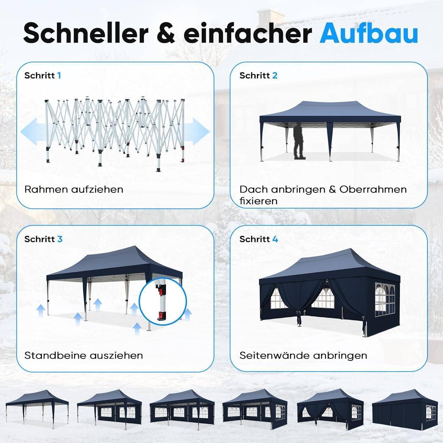 Quictent Faltpavillon 3x6m wasserdicht | Partyzelt, Pop-Up Pavillon, Gartenpavillon, stabil, mit Seitenwänden, UV-Schutz 50+, Tragetasche inkl