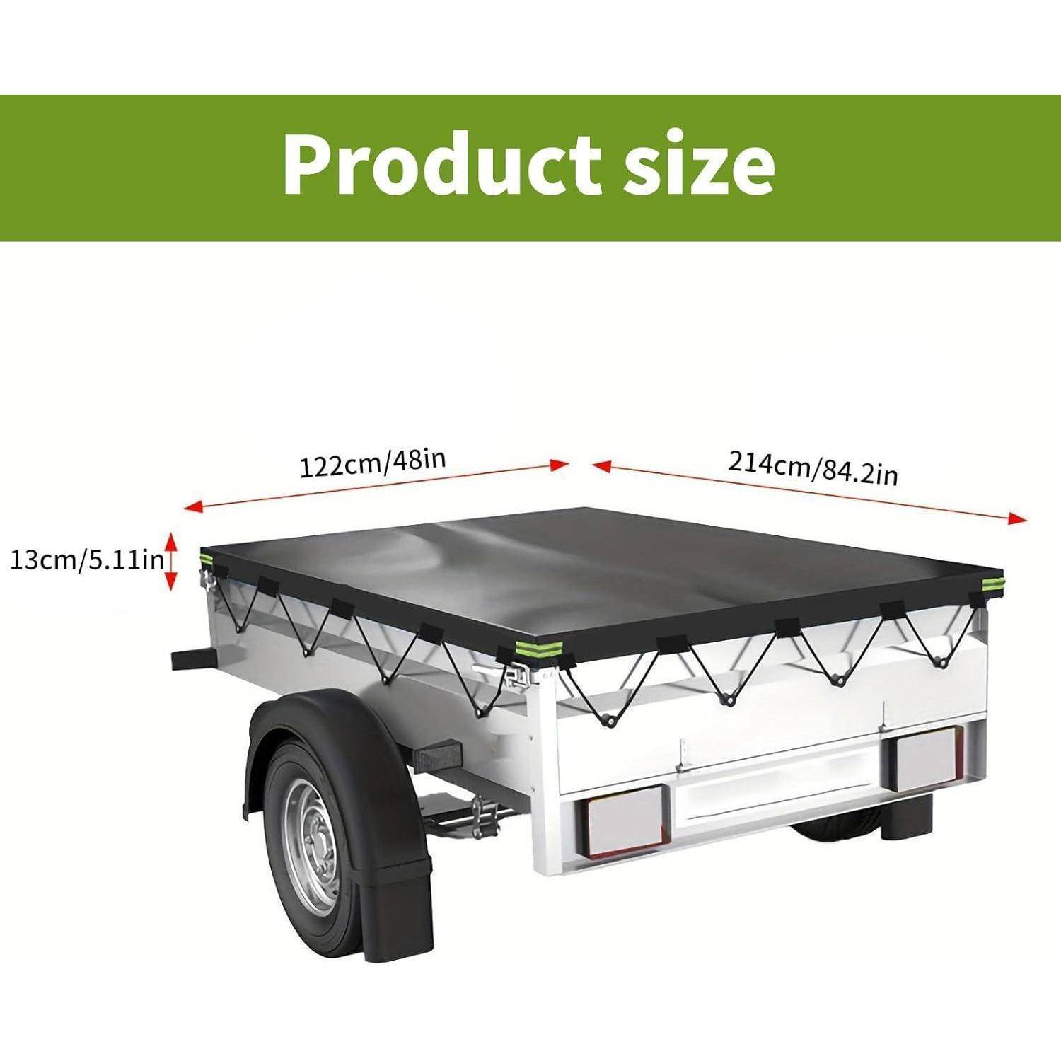 Größendiagramm der Ladefläche einer Lastwagen-Abdeckung mit den Abmessungen: 214 cm/84,2 Zoll Länge, 122 cm/48 Zoll Breite und 13 cm/5,11 Zoll Höhe.