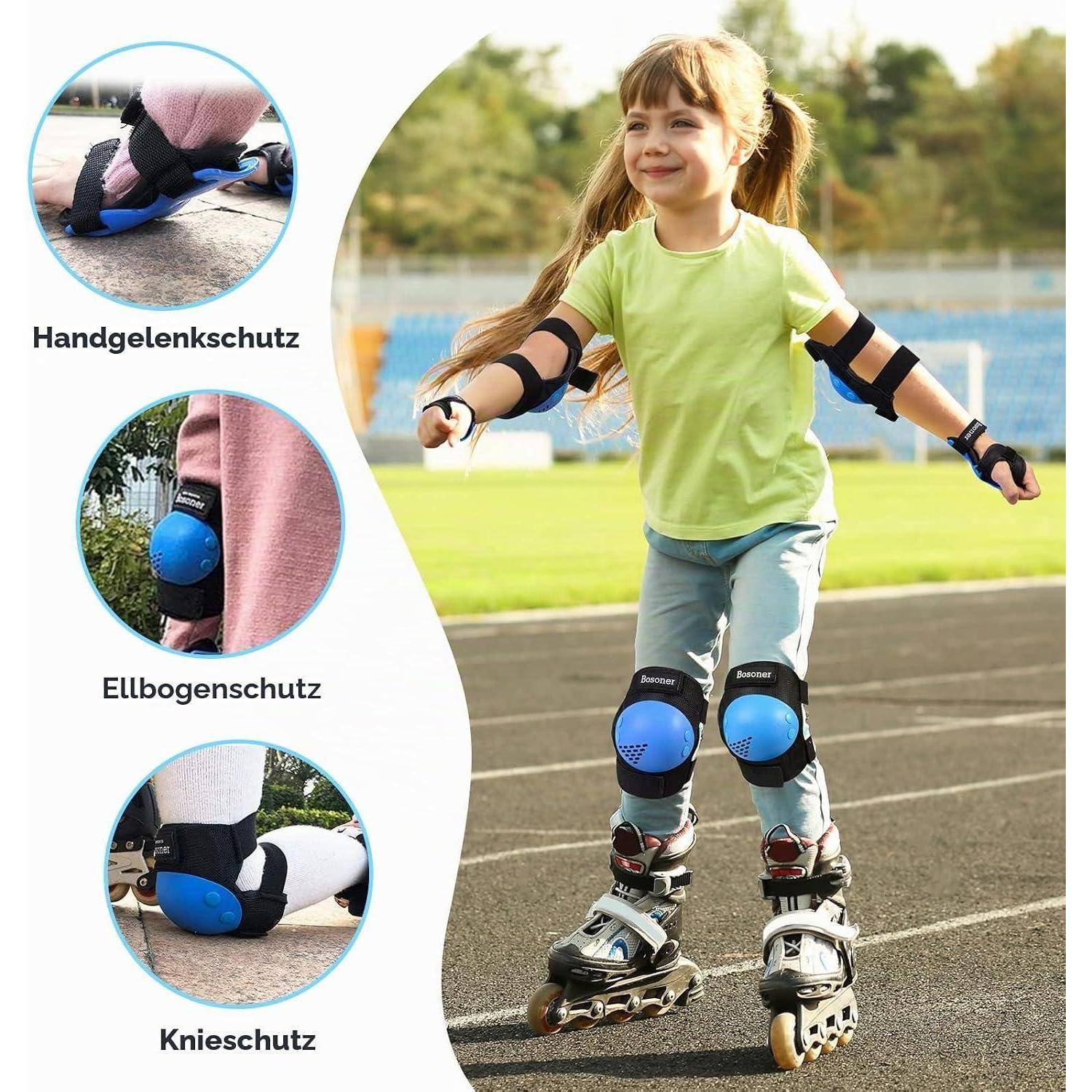 BOSONER Knieschoner Kinder Schoner Inliner Protektoren 6er Set Schützer Inliner Inline Skates Knie Und Ellenbogenschützer Schutzausrüstung Kniesch