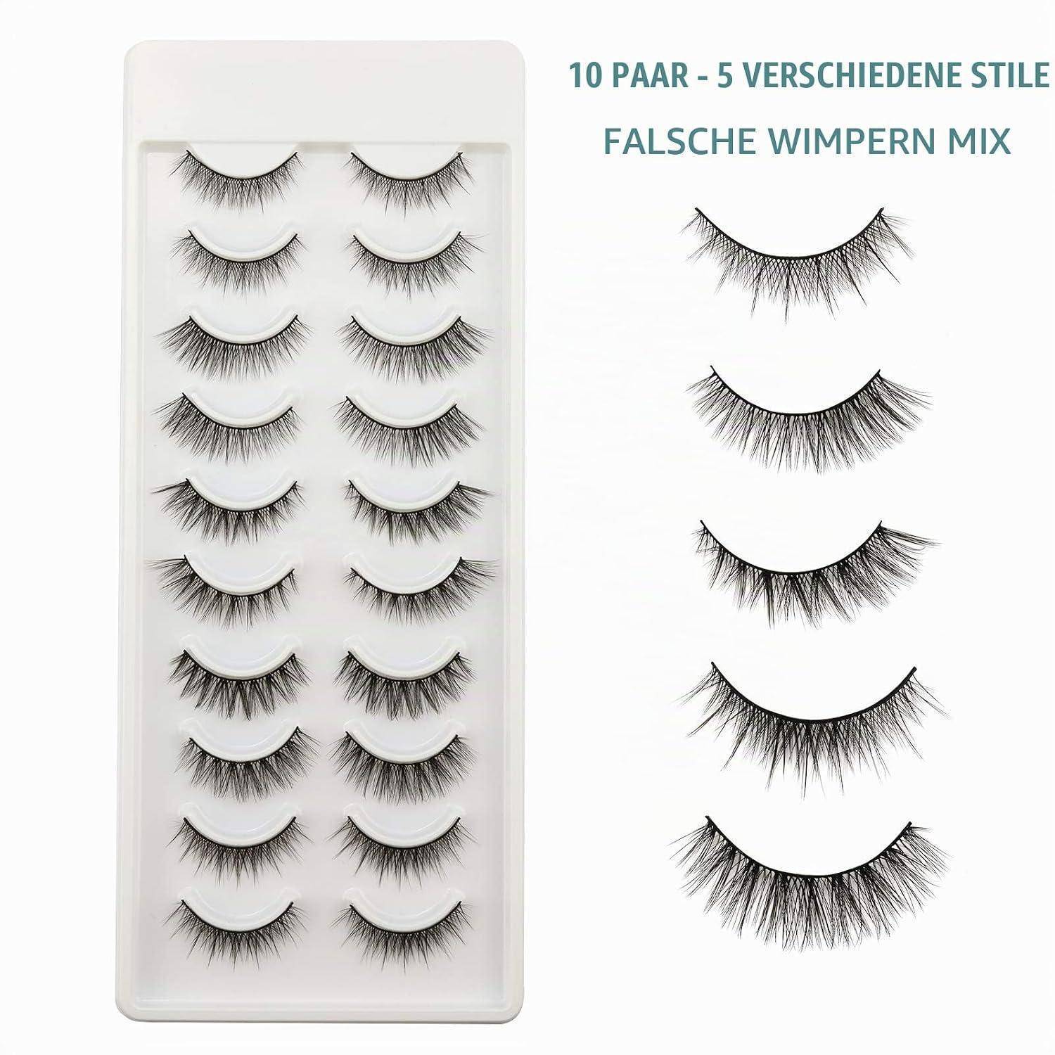 Verpackung für künstliche Wimpern mit der Aufschrift „10 PAAR - 5 VERSCHIEDENE STILE