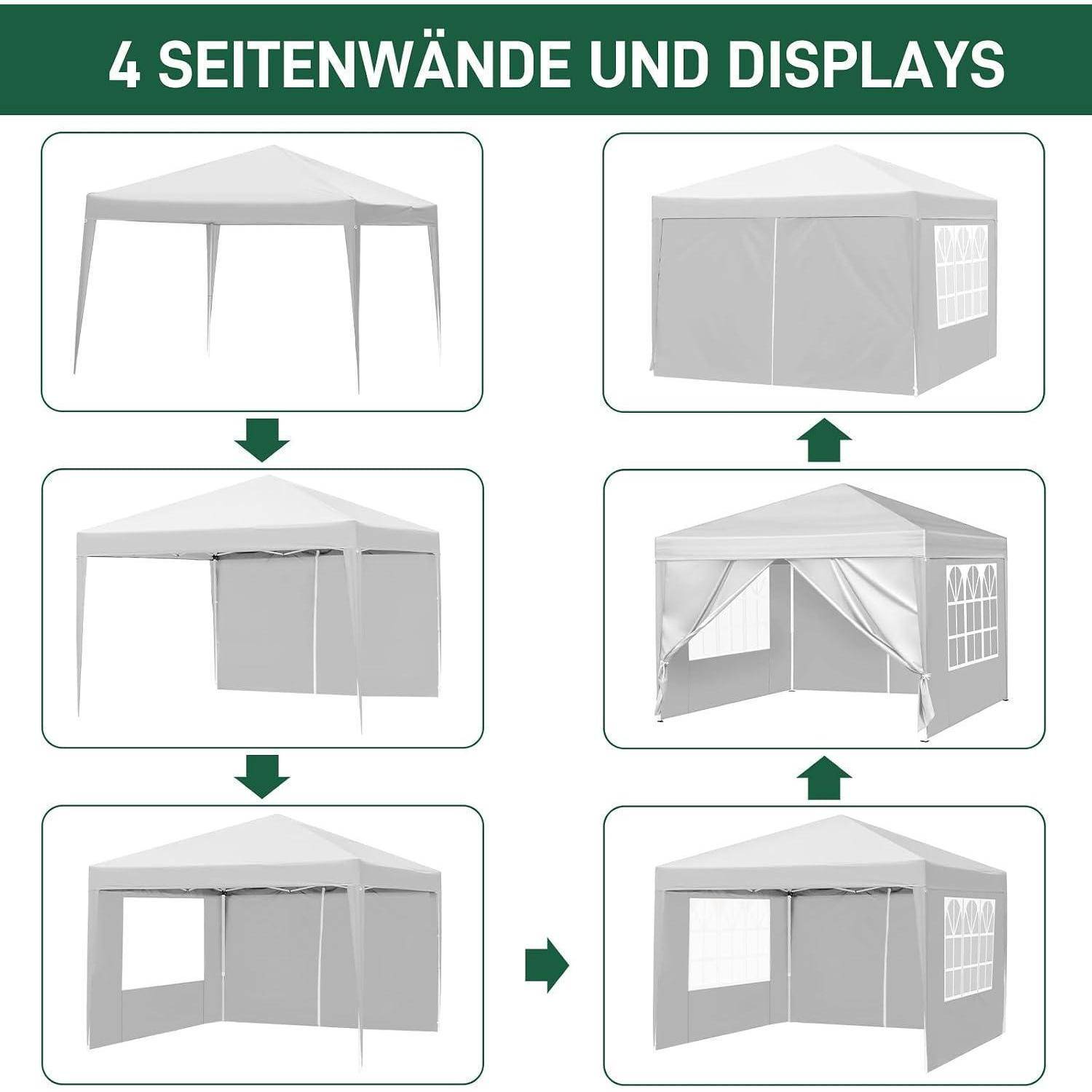 Pavillon 3x3 m,Faltpavillon,Wasserdicht Stabil Winterfest UV Schutz 50+,420D Oxford,Faltbar Höhenverstellbar,Partyzelt,Gartenzelt,Für Garten Camping