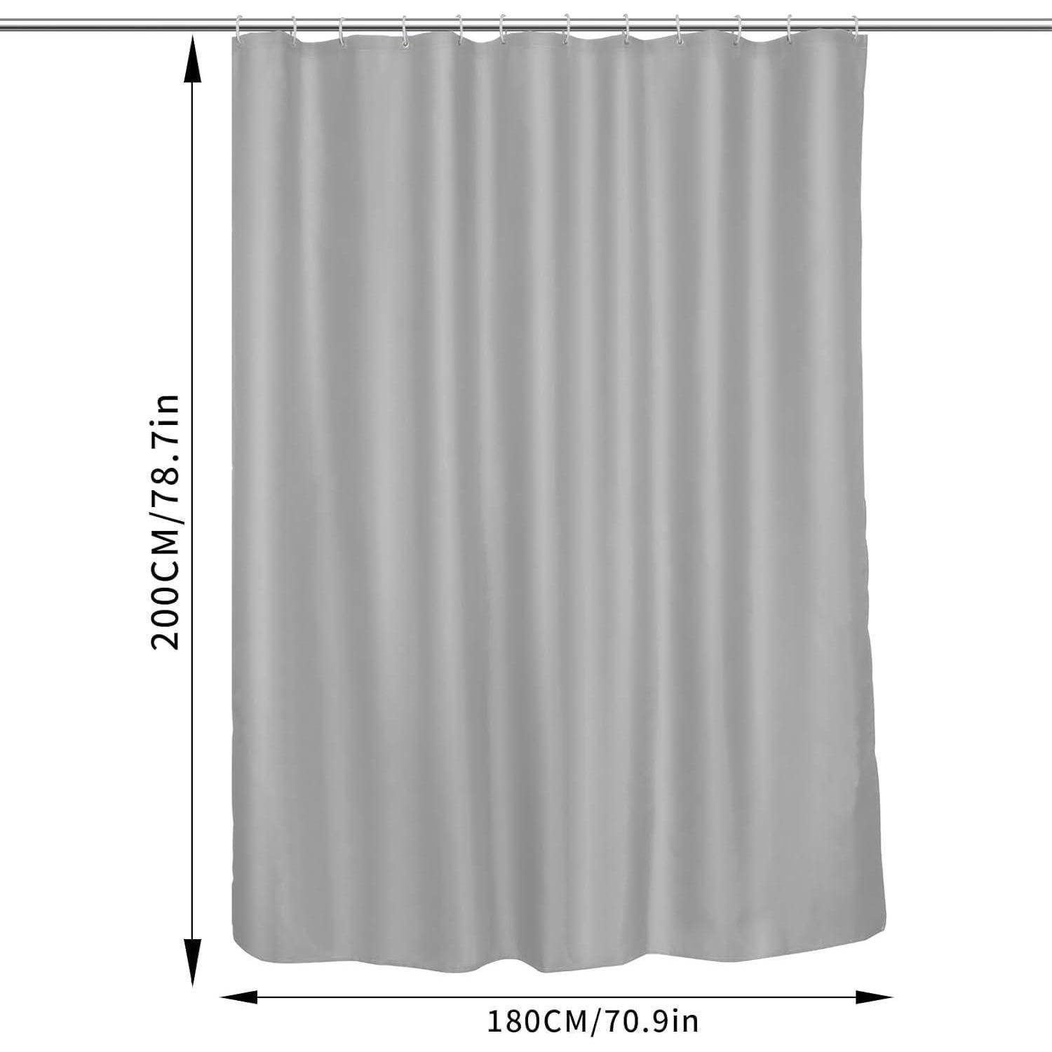 Graues Vorhangpanel von vorne gezeigt, beschriftet mit 200 cm Höhe und 180 cm Breite.