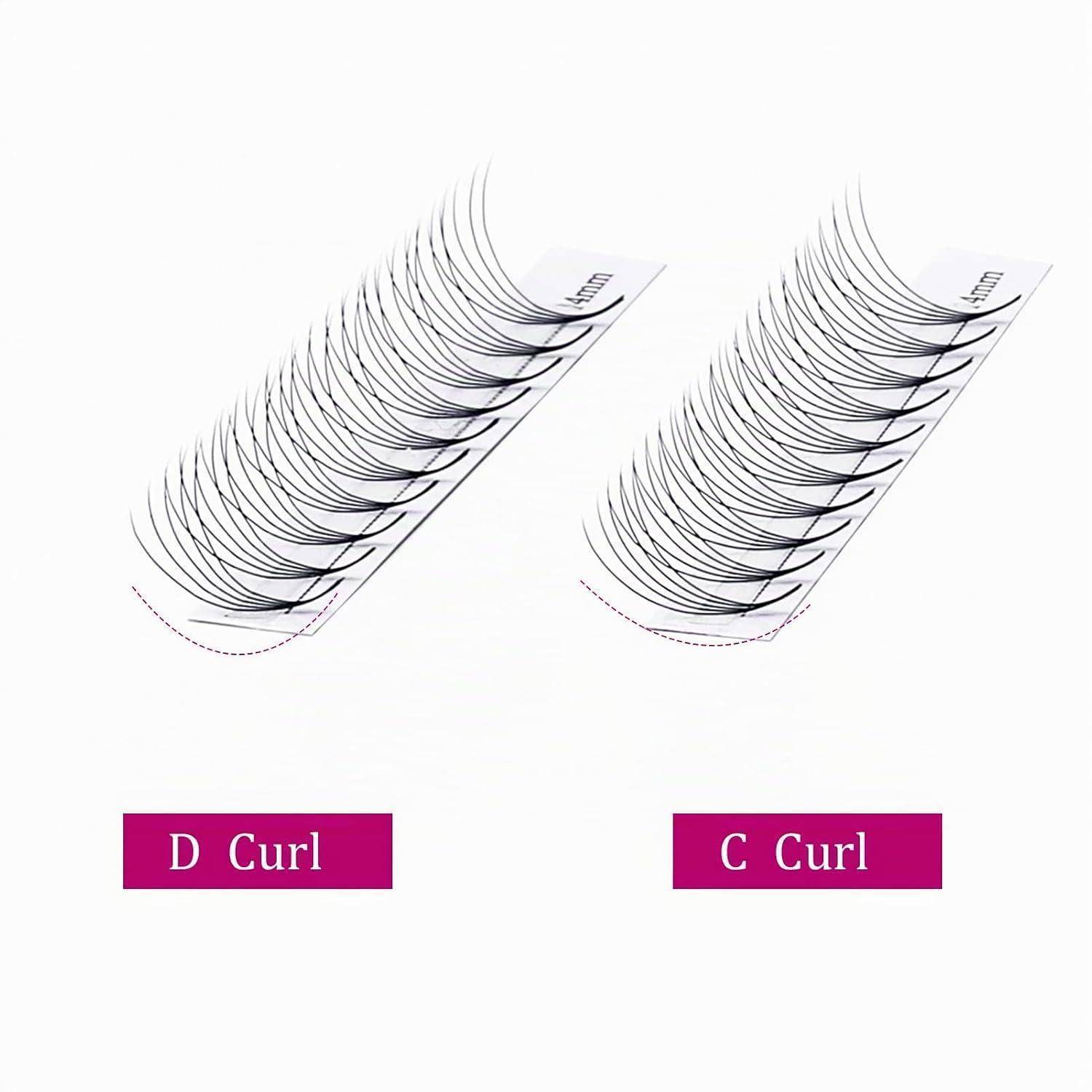 Zwei Wimpernverlängerungsmuster mit der Bezeichnung „D Curl