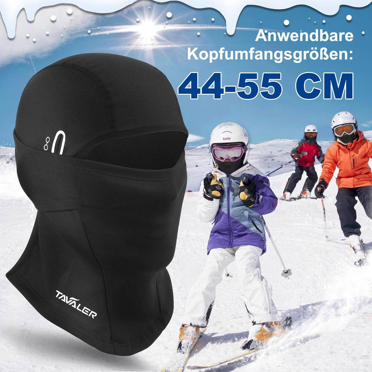 Schwarze thermische Ski-Sturmhaube mit Gesichtsabdeckung, gekennzeichnet mit 