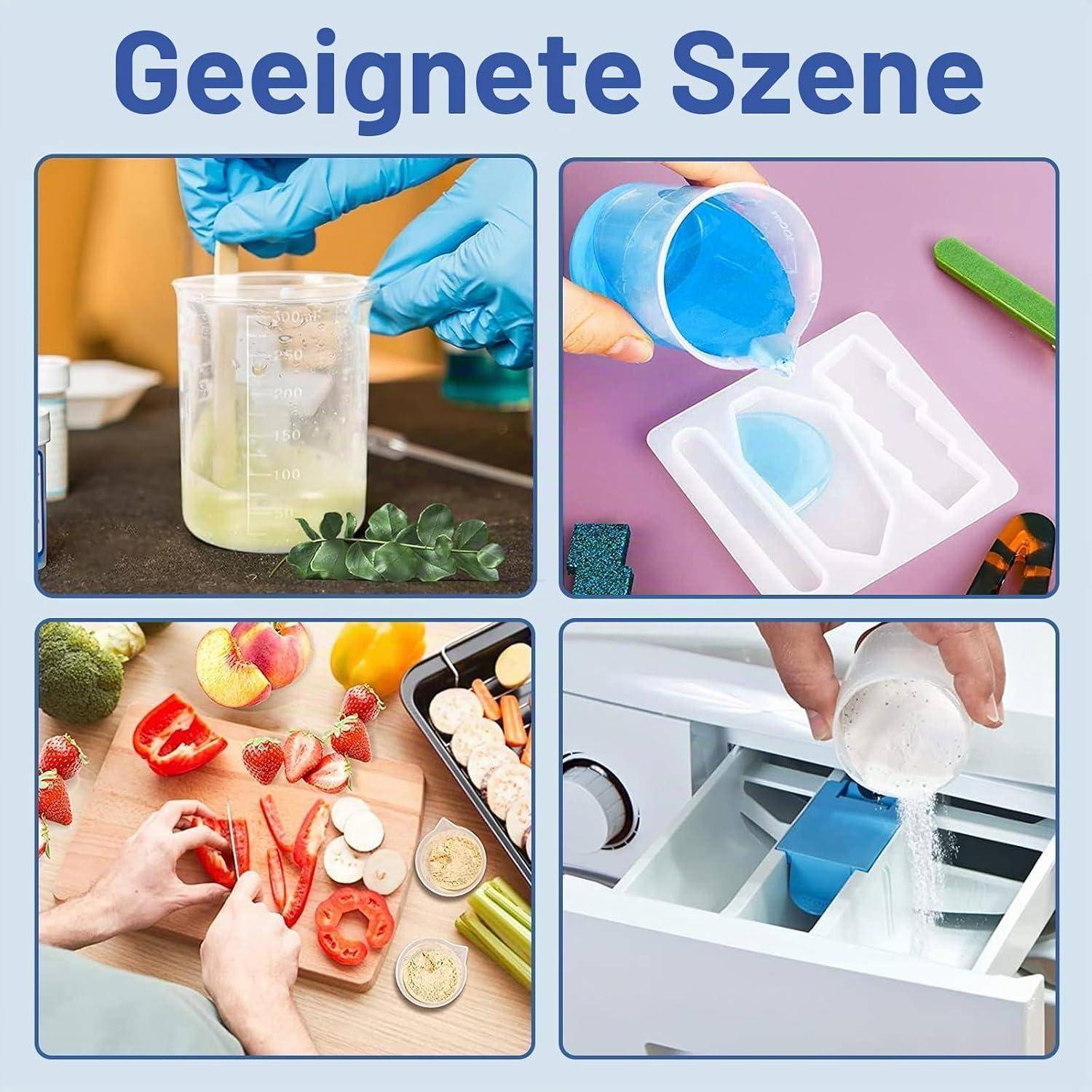 Kunststoff Messbecher Set, Labor Messbecher 10 Stk | 25/50/100/150/200/250/300/500ml Meßbecher mit 2 Zentrifugenröhrchen für Tägliche DIY Labormes