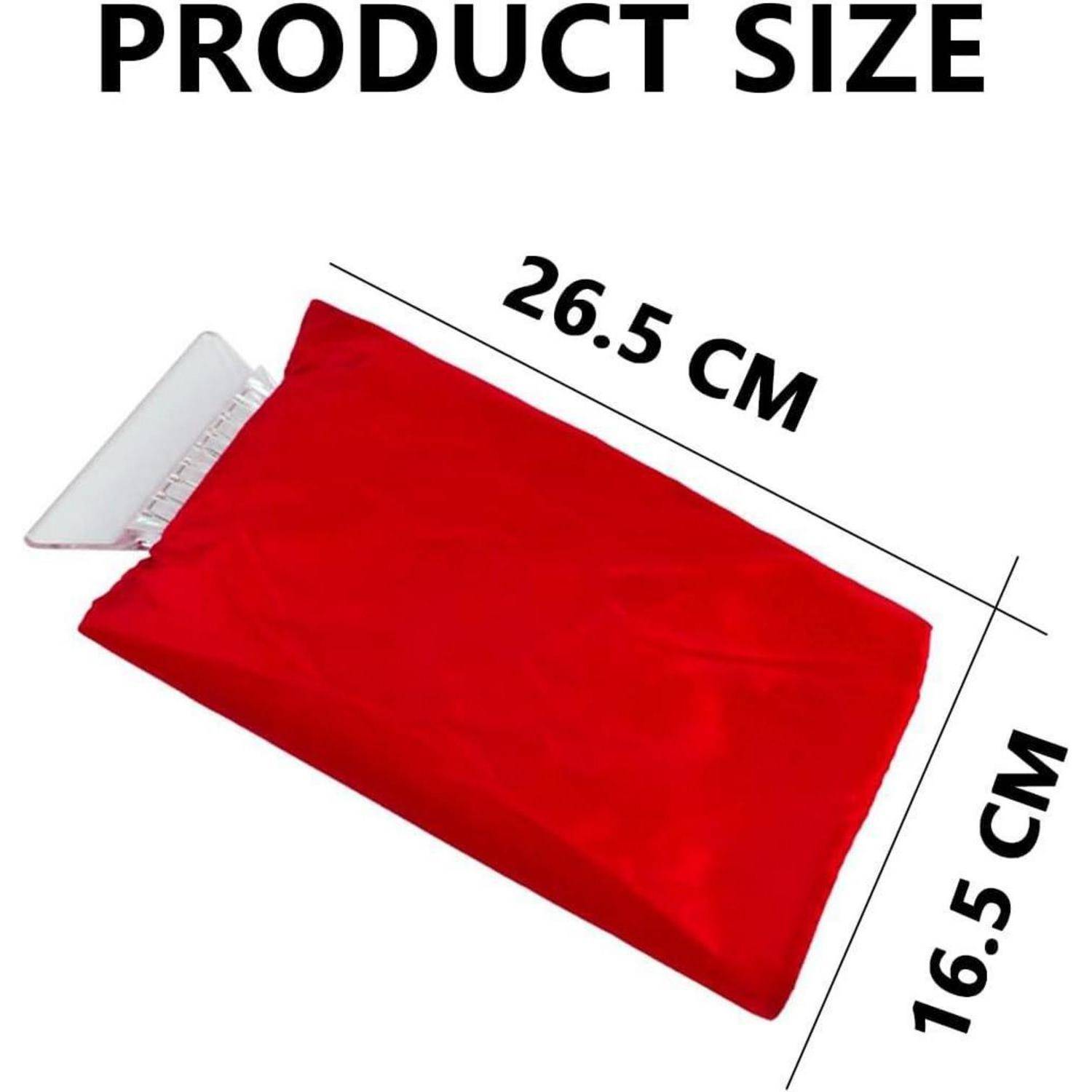 Größendiagramm eines roten rechteckigen Beutels oder einer roten Tasche mit einer Länge von 26,5 cm und einer Breite von 16,5 cm, mit einem weißen Kunststoffclip an einem Ende.