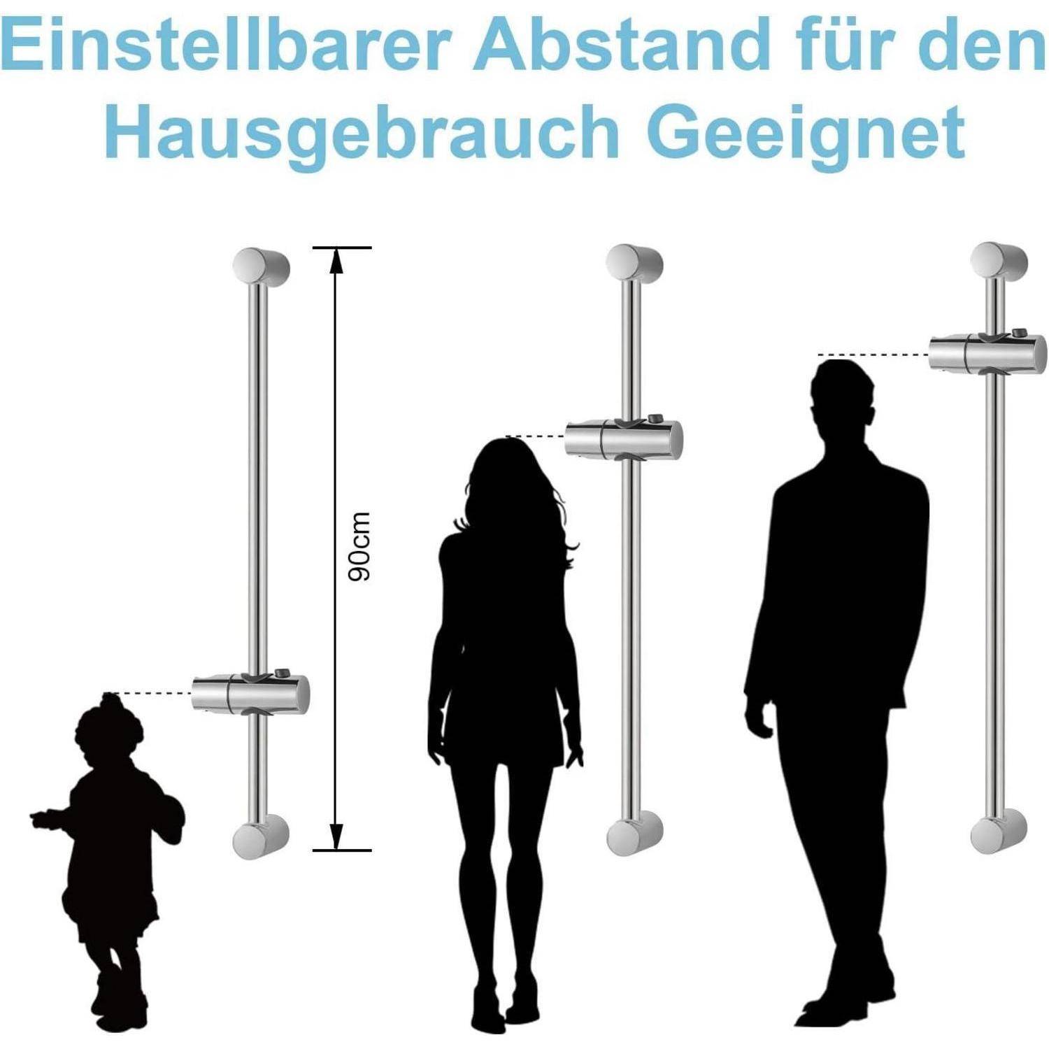 Höhenverstellbare Haushaltsbar mit Silhouetten eines Kindes, einer Frau und eines Mannes dargestellt; mit 90 cm gekennzeichnet, um die einstellbare Griffhöhe anzuzeigen.
