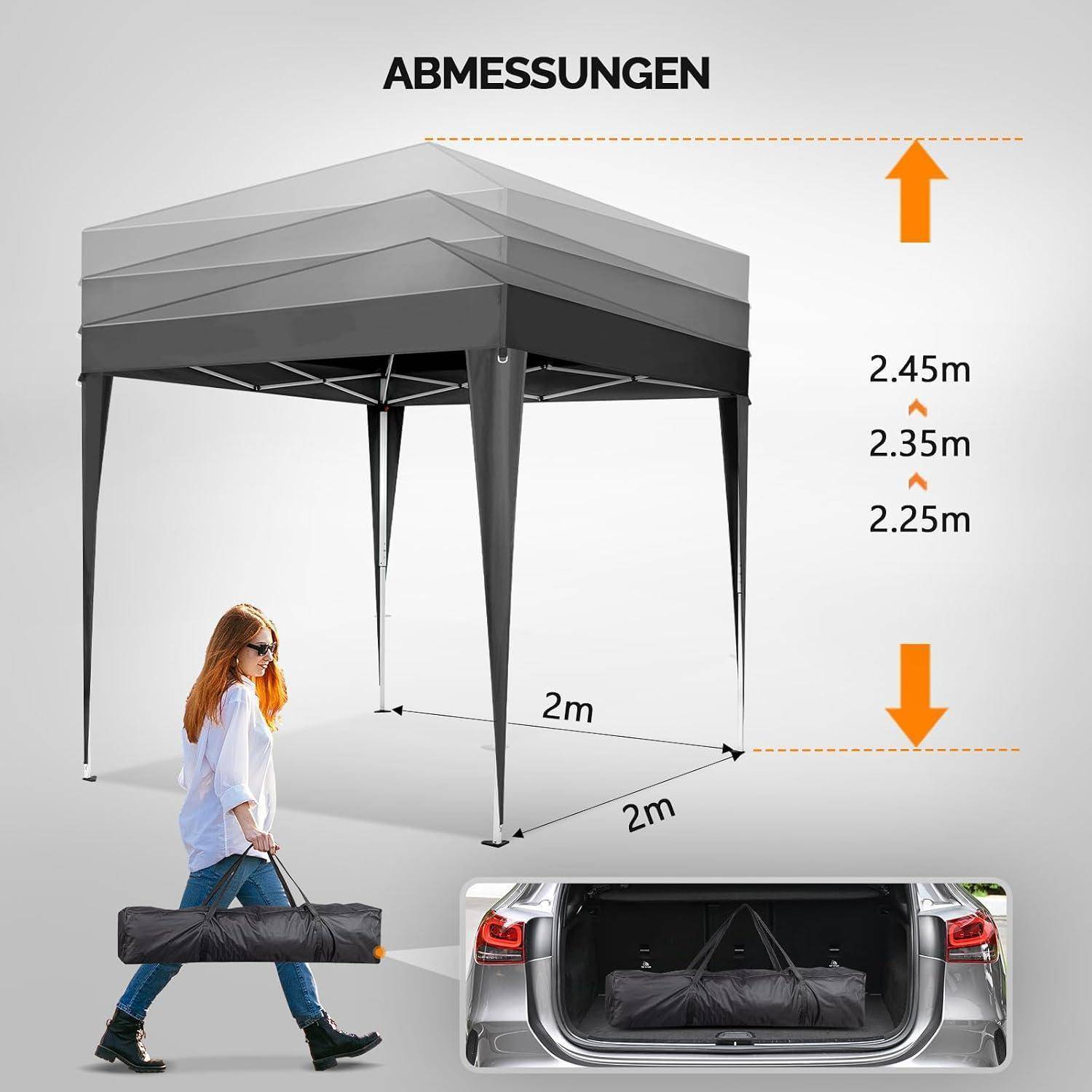 Bonnlo Pop-up Pavillon, Faltpavillon 2x2m, Höhenverstellbar, Wasserdicht Partyzelt mit 4 Seitenteilen, Gartenpavillon für Outdoor Hochzeit Garten Ca