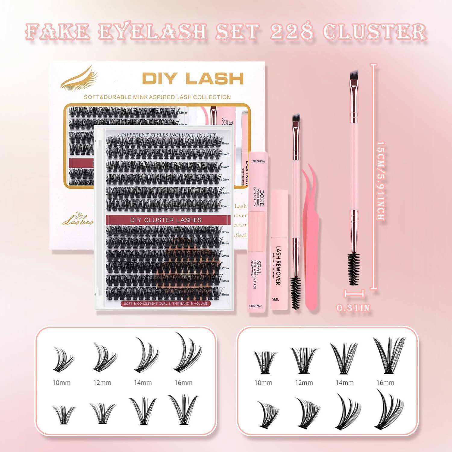 Produktbild einer DIY-Kunstwimper-Set mit der Bezeichnung „FAKE EYELASH SET 228 CLUSTER