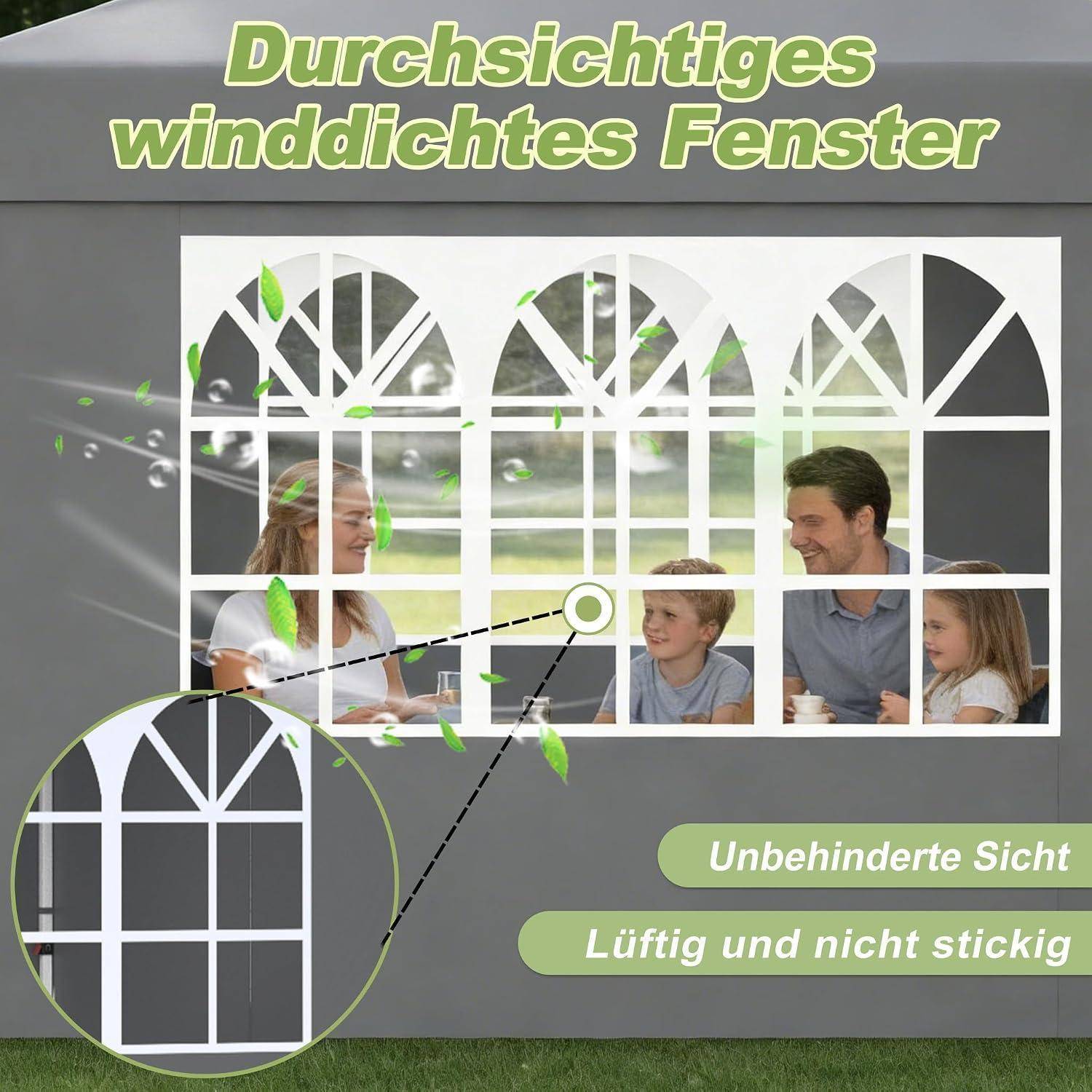 LZQ Pavillon Faltpavillon 3x6m Schnellaufbau Gartenpavillon Partyzelt Faltzelt mit 6 Seitenteilen, UV Schutz Höhenverstellbar für Garten, Strand, Pa