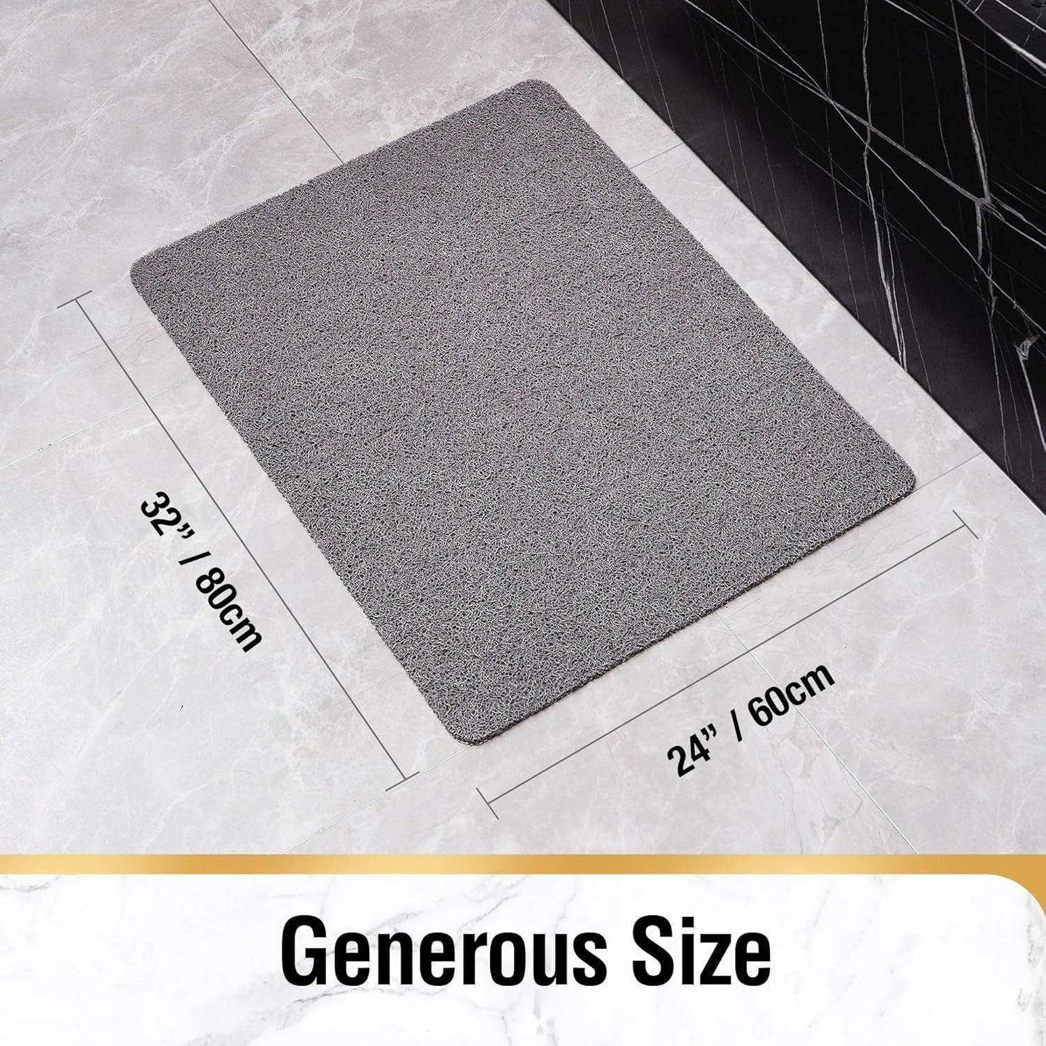 Grauer rechteckiger Badezimmerteppich mit Größenangaben 32' x 80cm und 24' x 60cm sowie dem Text „Großzügige Größe".