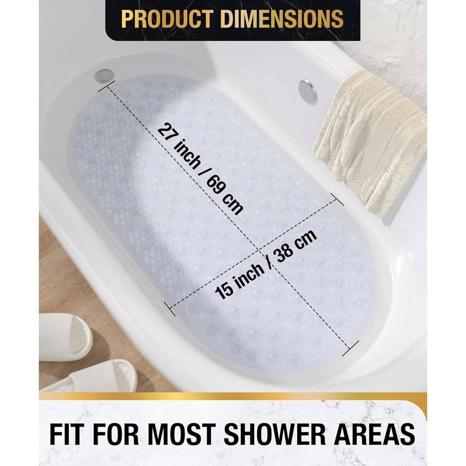 Badewannen-Tablett-Abmessungen: 69 cm lang und 38 cm breit, passend für die meisten Duschabereiche.