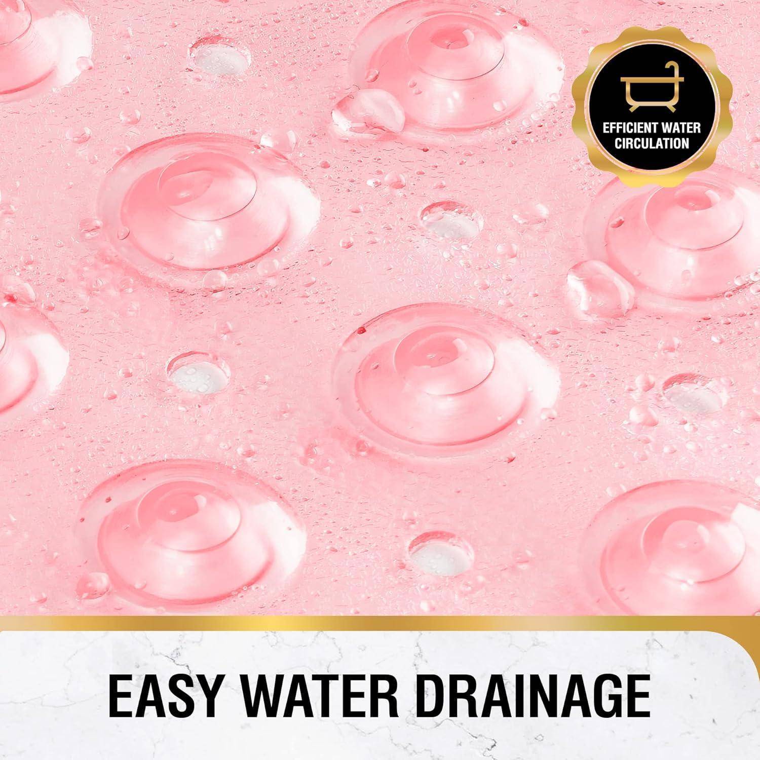 Rosa strukturierte Oberfläche mit Wassertropfen und einem Abzeichen mit der Aufschrift „EFFIZIENTE WASSERZIRKULATION"; Text unten lautet „EINFACHE WASSERDRAINAGE"".